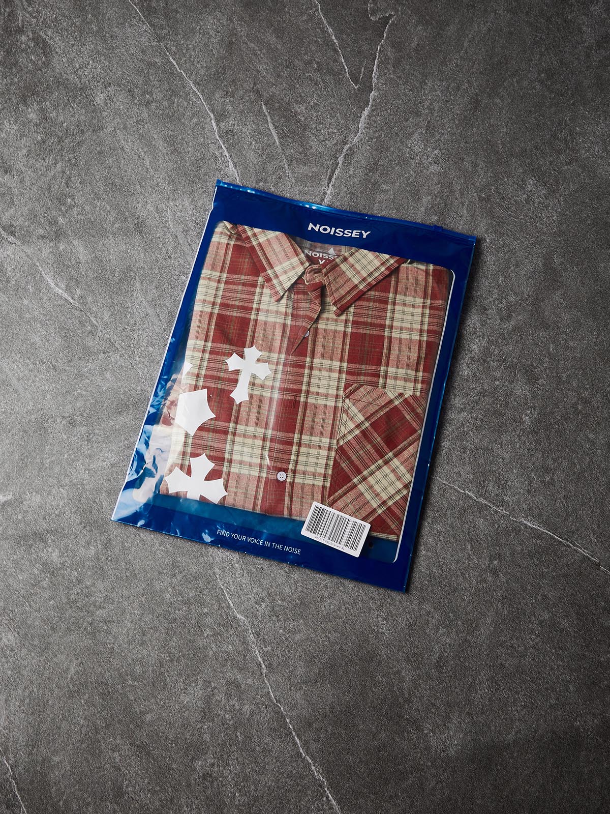 NOISSEY "Gothic Rosary" Hot-Fix Plaid Short-Sleeve Shirt - Red
