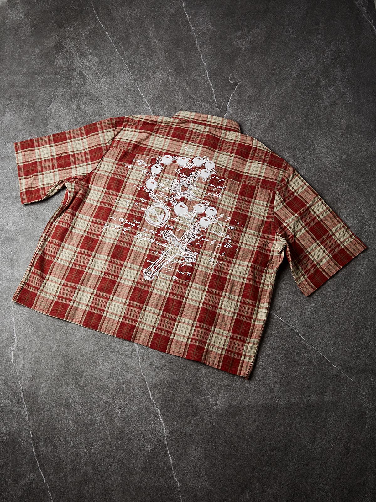NOISSEY "Gothic Rosary" Hot-Fix Plaid Short-Sleeve Shirt - Red