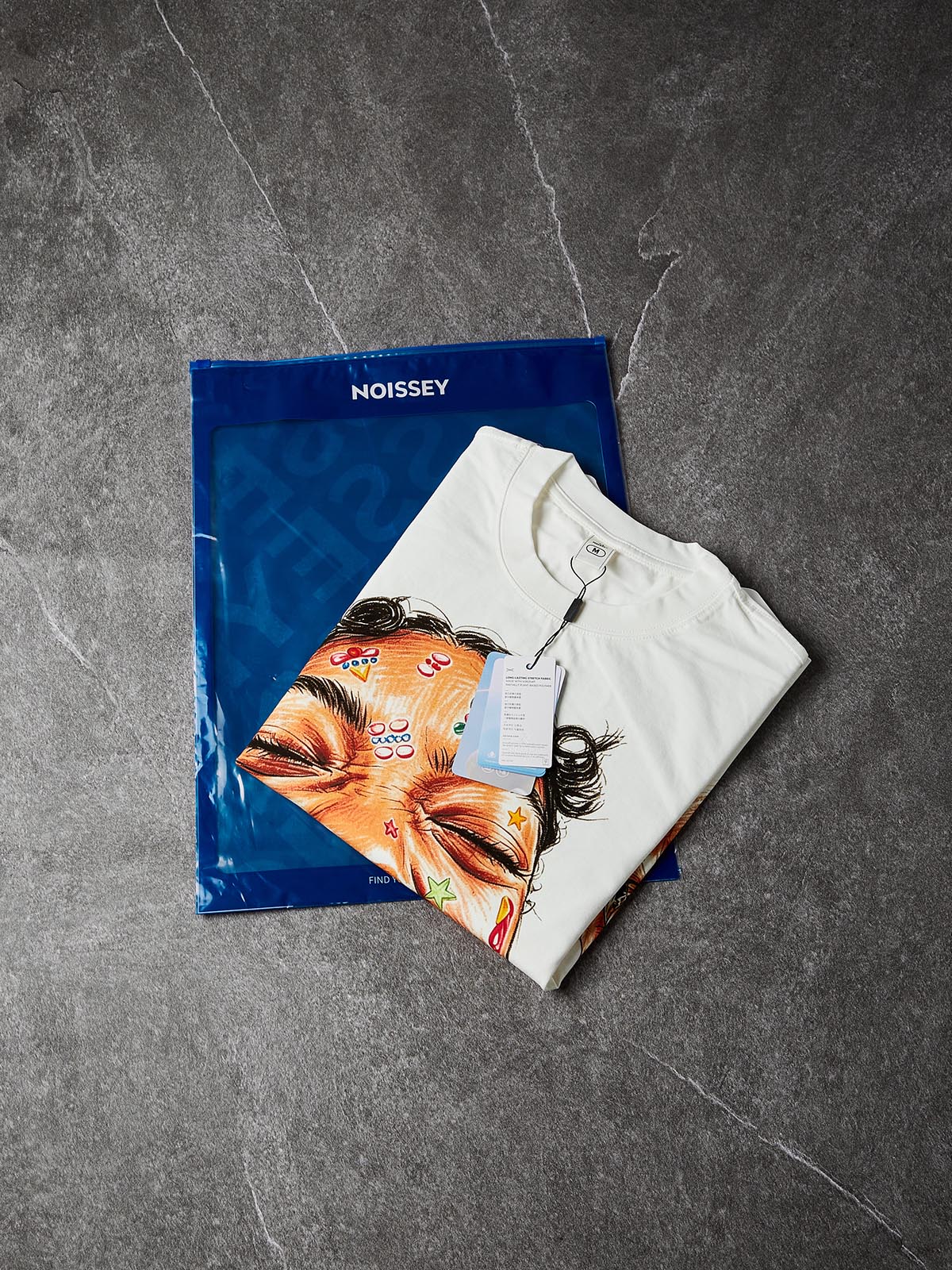 NOISSEY "Y2K Colorful Smiley" Graphic Boxy Tee - Premium White