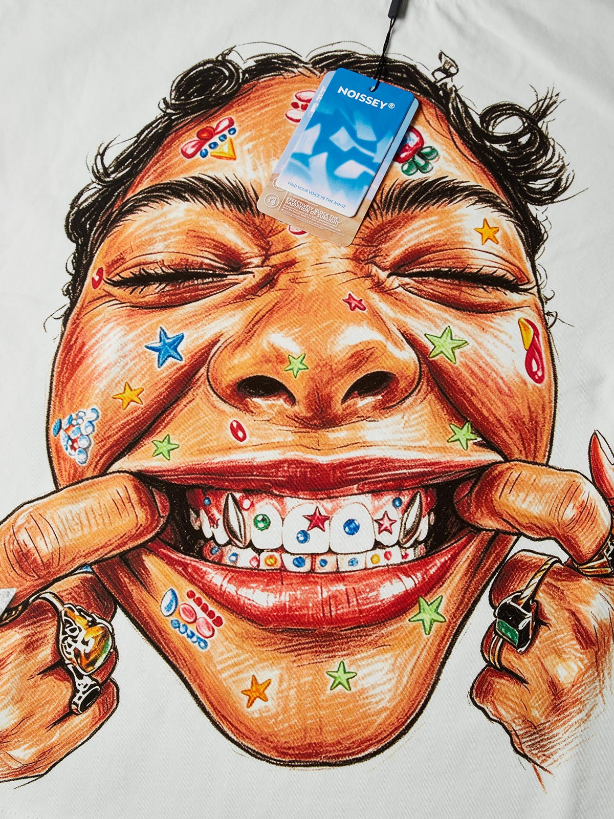 NOISSEY "Y2K Colorful Smiley" Graphic Boxy Tee - Premium White