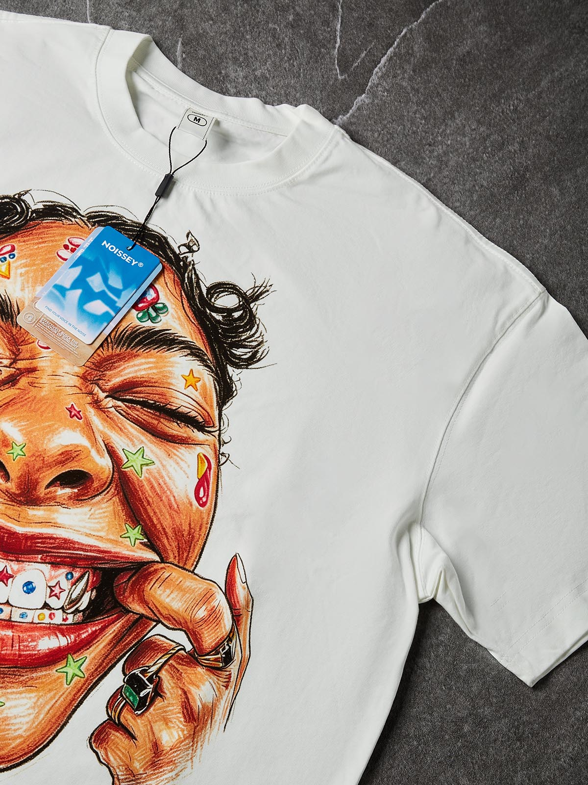 NOISSEY "Y2K Colorful Smiley" Graphic Boxy Tee - Premium White