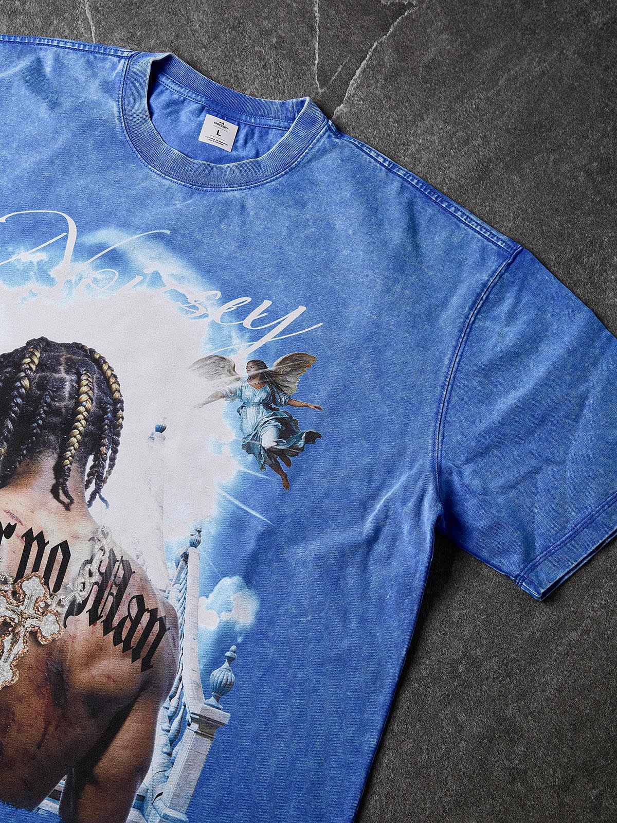 NOISSEY "FEAR NO MAN" ANGEL STAIRS WASHED BLUE TEE