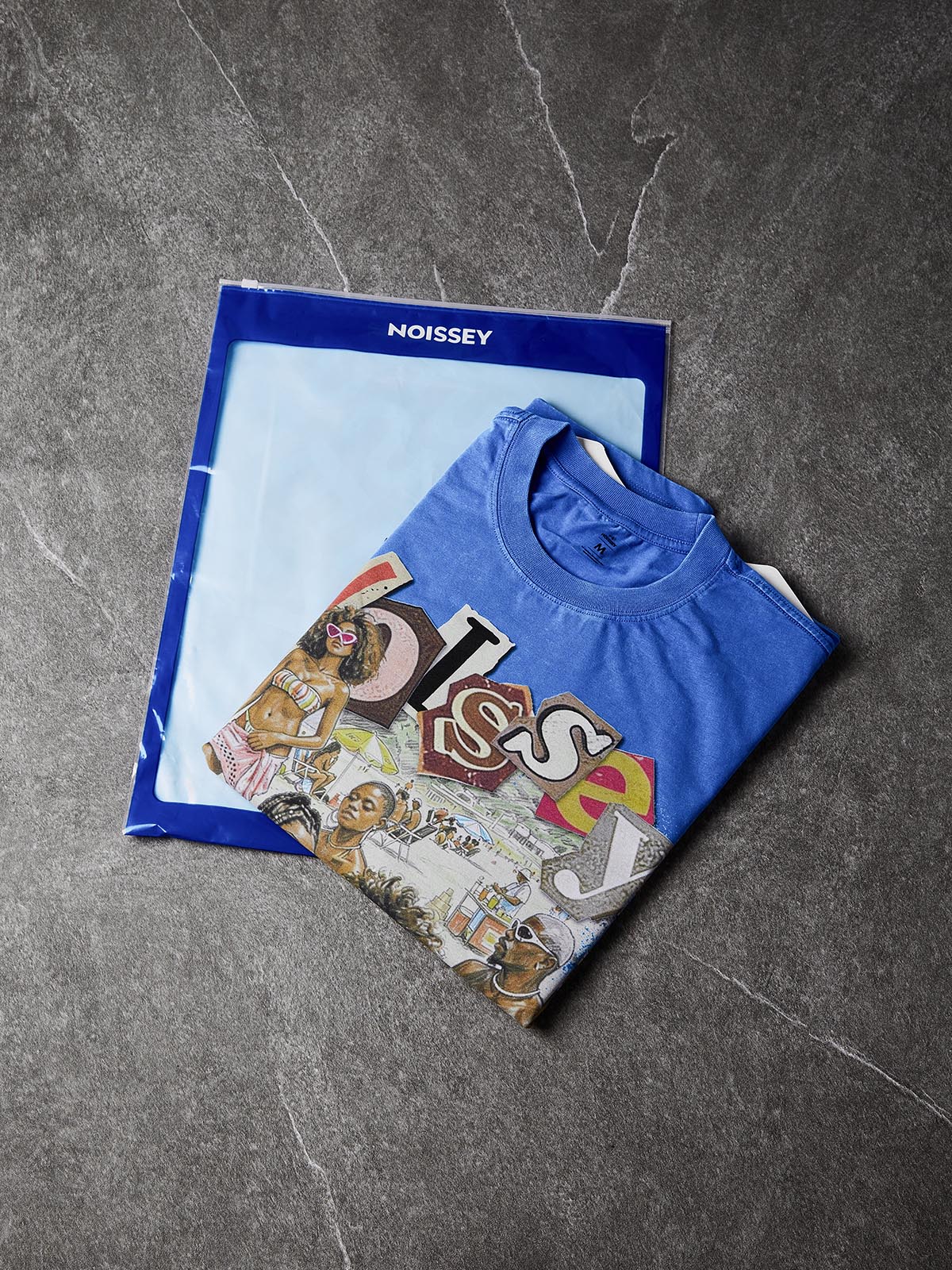 NOISSEY "BEACH PARTY" RETRO ILLUSTRATION WASHED BLUE OVERSIZED TEE