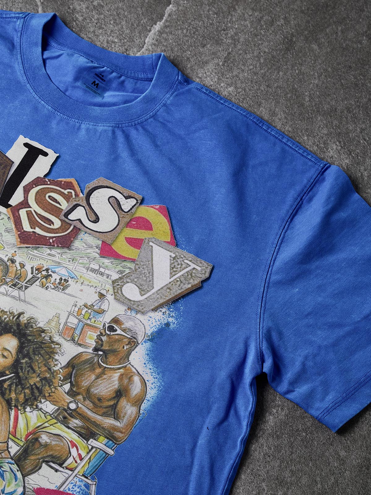 NOISSEY "BEACH PARTY" RETRO ILLUSTRATION WASHED BLUE OVERSIZED TEE