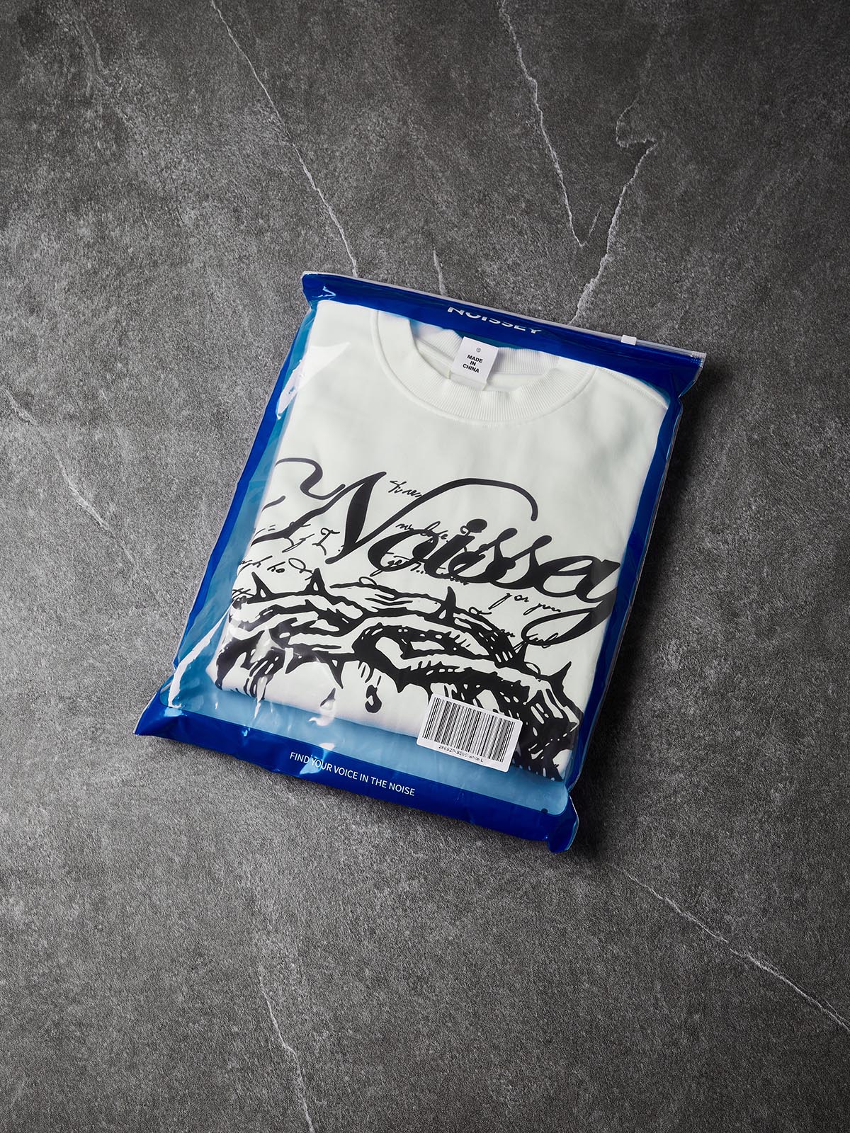 NOISSEY "Sacred Thorn" Jesus Sketch & Camo Splice Graphic Long-Sleeve Tee - Pure White