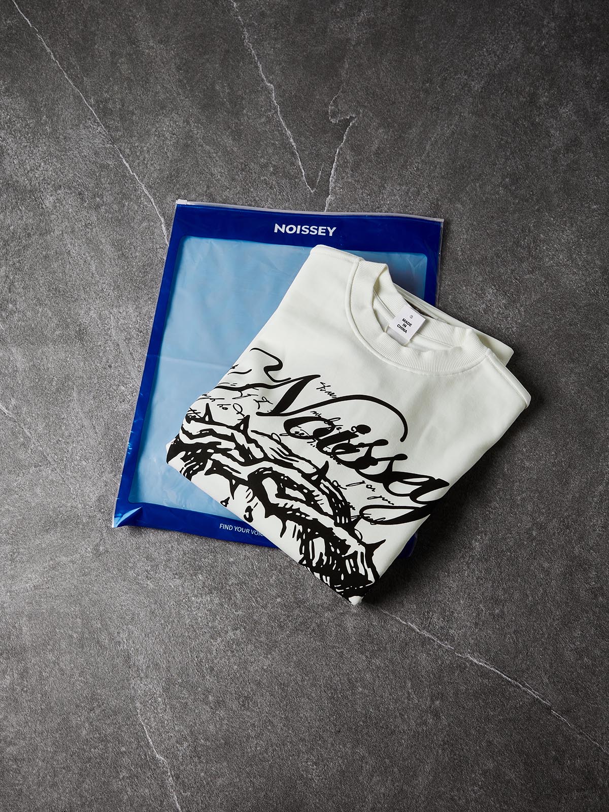 NOISSEY "Sacred Thorn" Jesus Sketch & Camo Splice Graphic Long-Sleeve Tee - Pure White