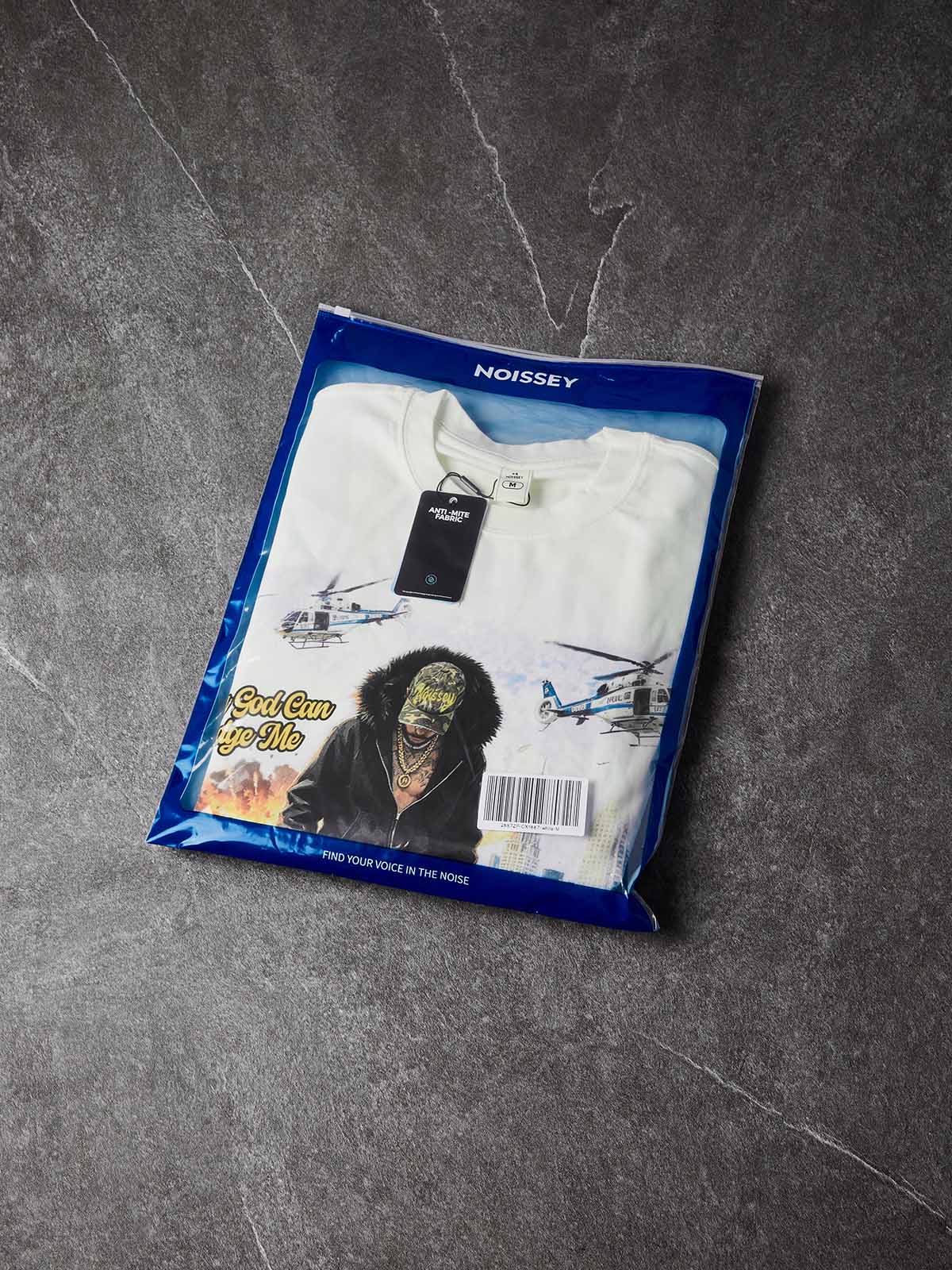 NOISSEY "God Has My Back" Camo Hip-Hop Heavy Long Sleeve Tee - White