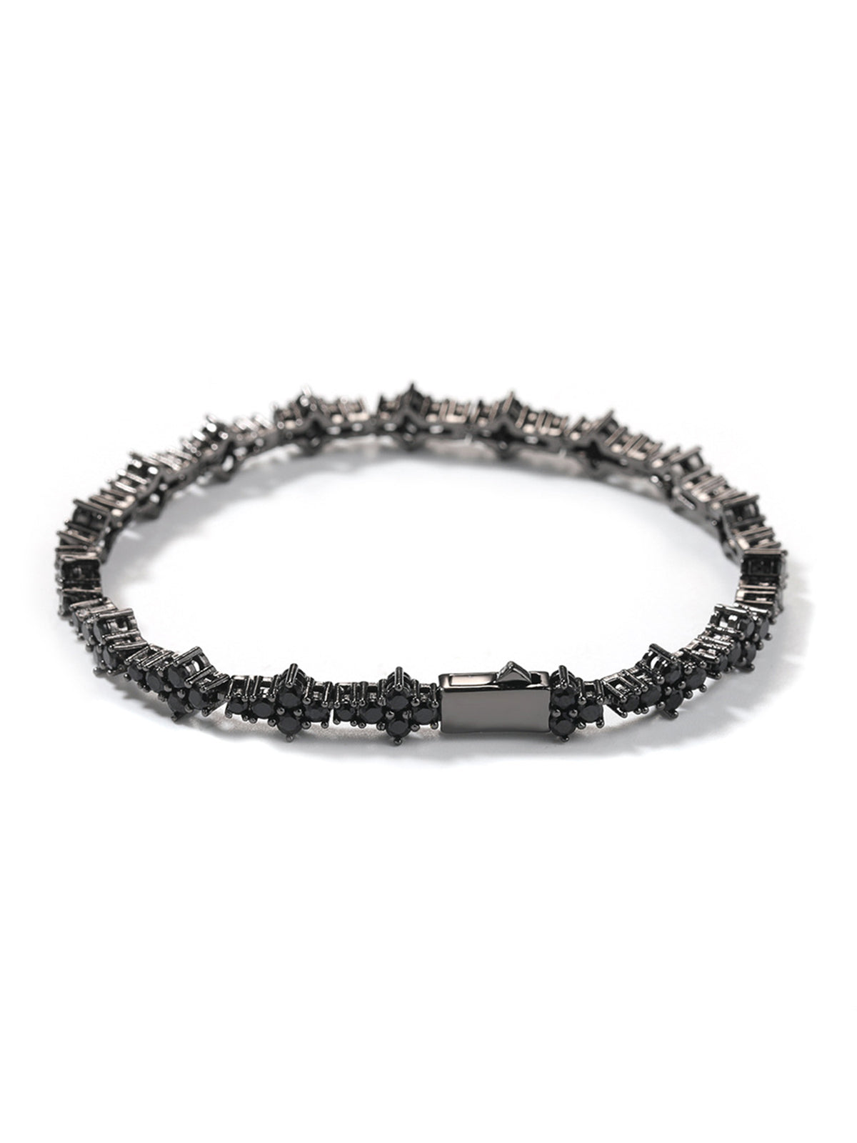 Statement Black Zircon Spring-Clasp Bracelet – Trendy Hip-Hop Streetwear (Two Sizes)