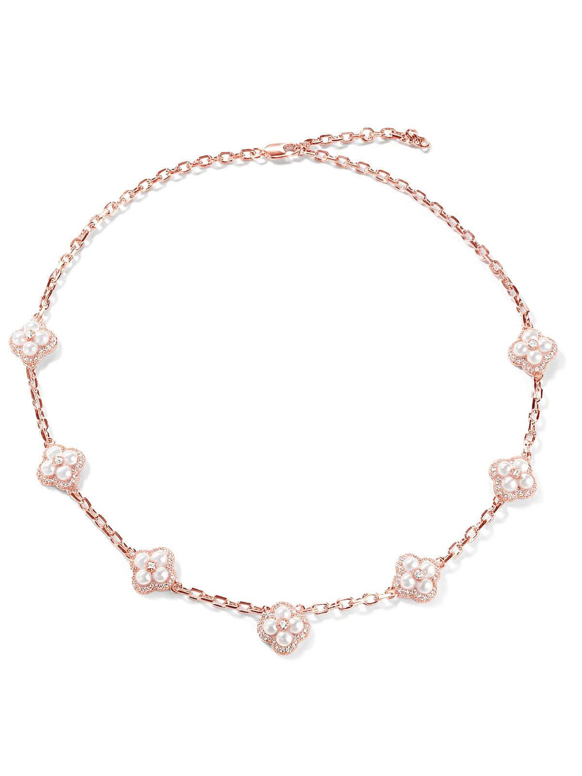 Luxury Iced Out Pearl Four-Leaf Clover Necklace & Bracelet