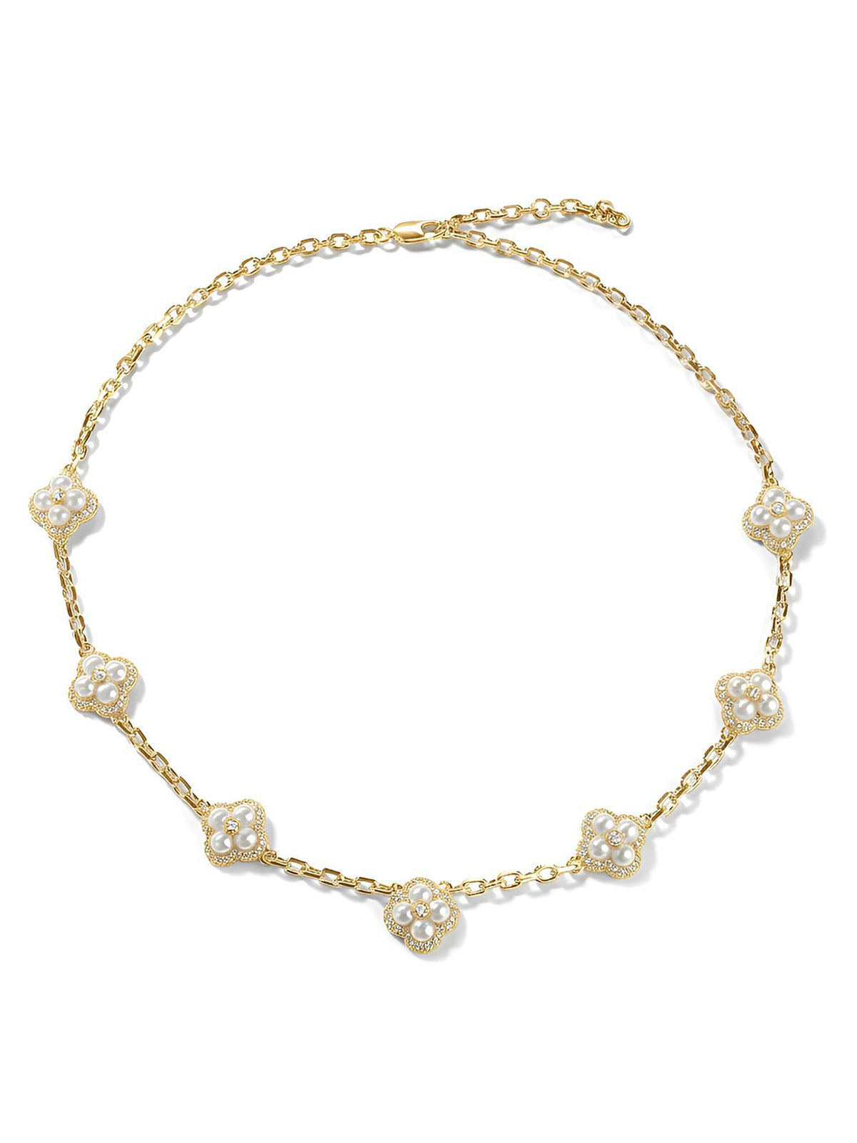 Luxury Iced Out Pearl Four-Leaf Clover Necklace & Bracelet