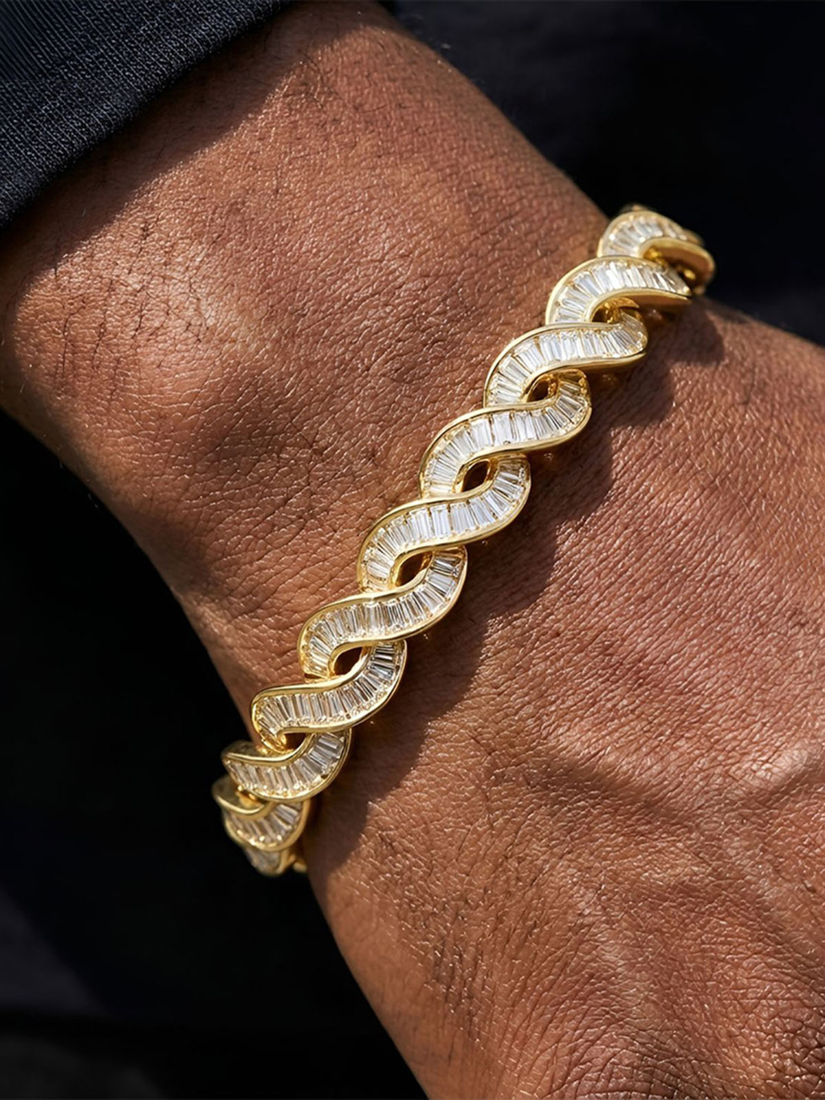 Men's Iced Out Spiral DNA Baguette Bracelet