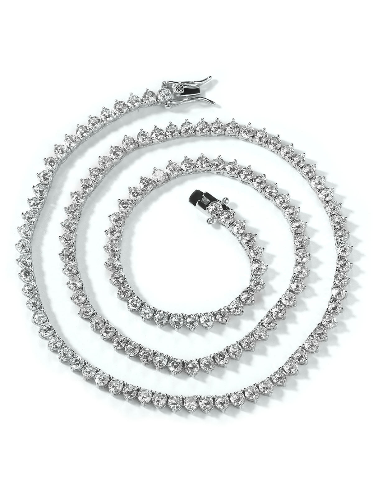 3-Prong Heart CZ Tennis Chain Necklace