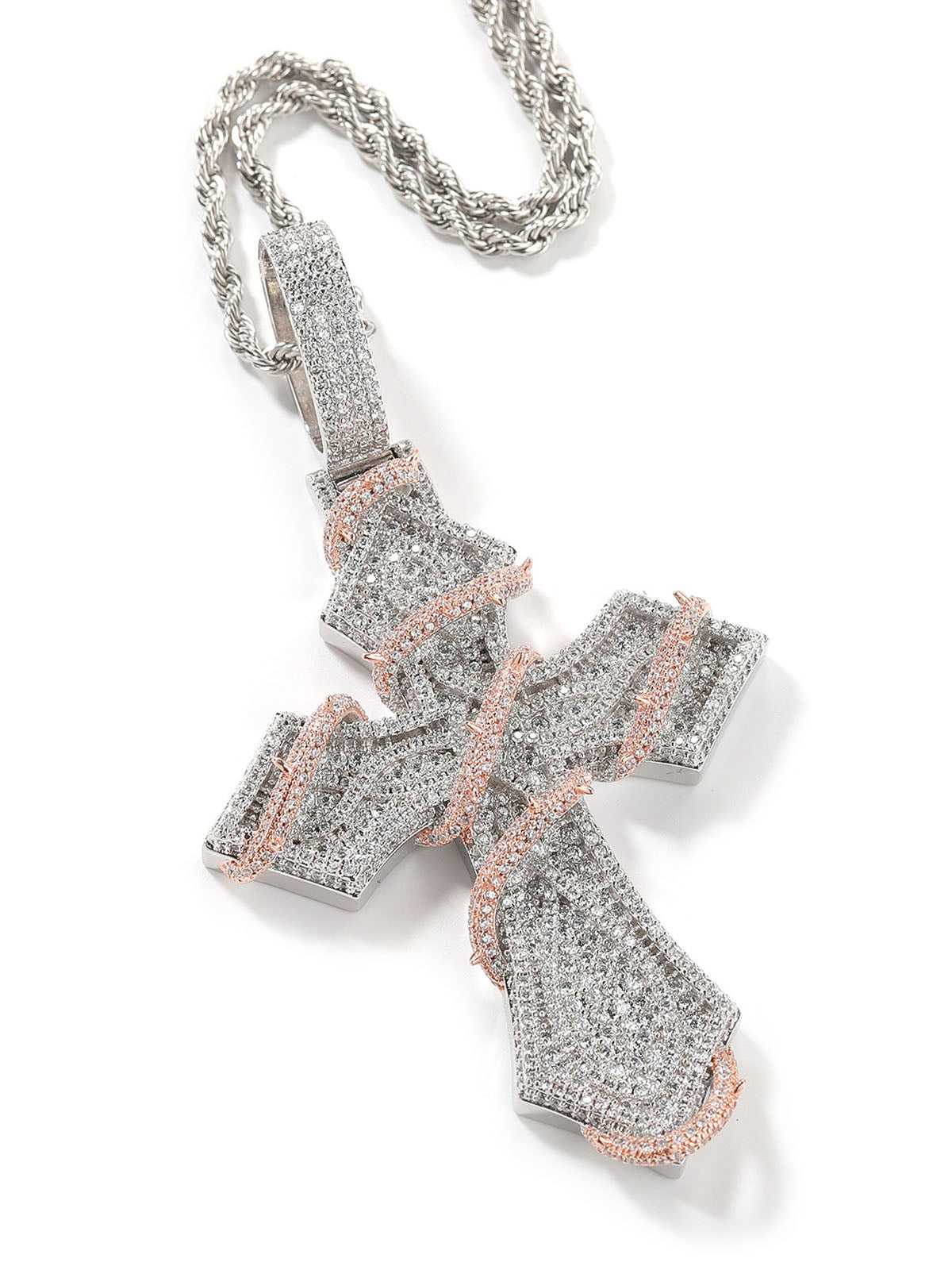 Iced Out Thorns Cross Pendant Necklace