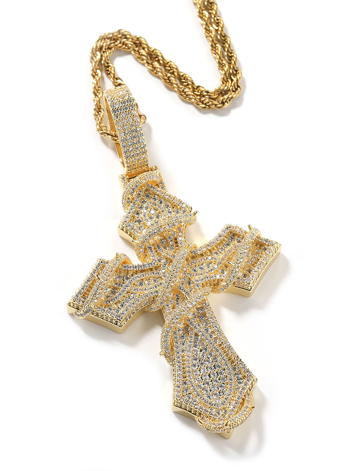 Iced Out Thorns Cross Pendant Necklace