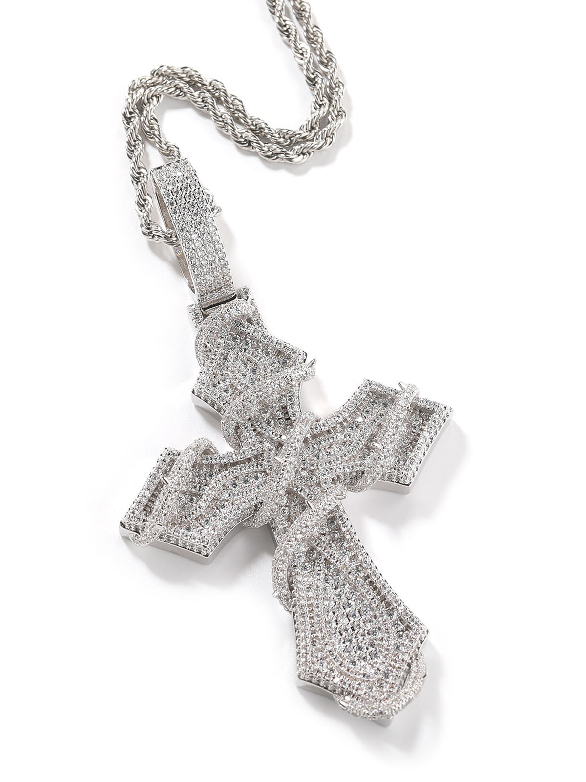 Iced Out Thorns Cross Pendant Necklace