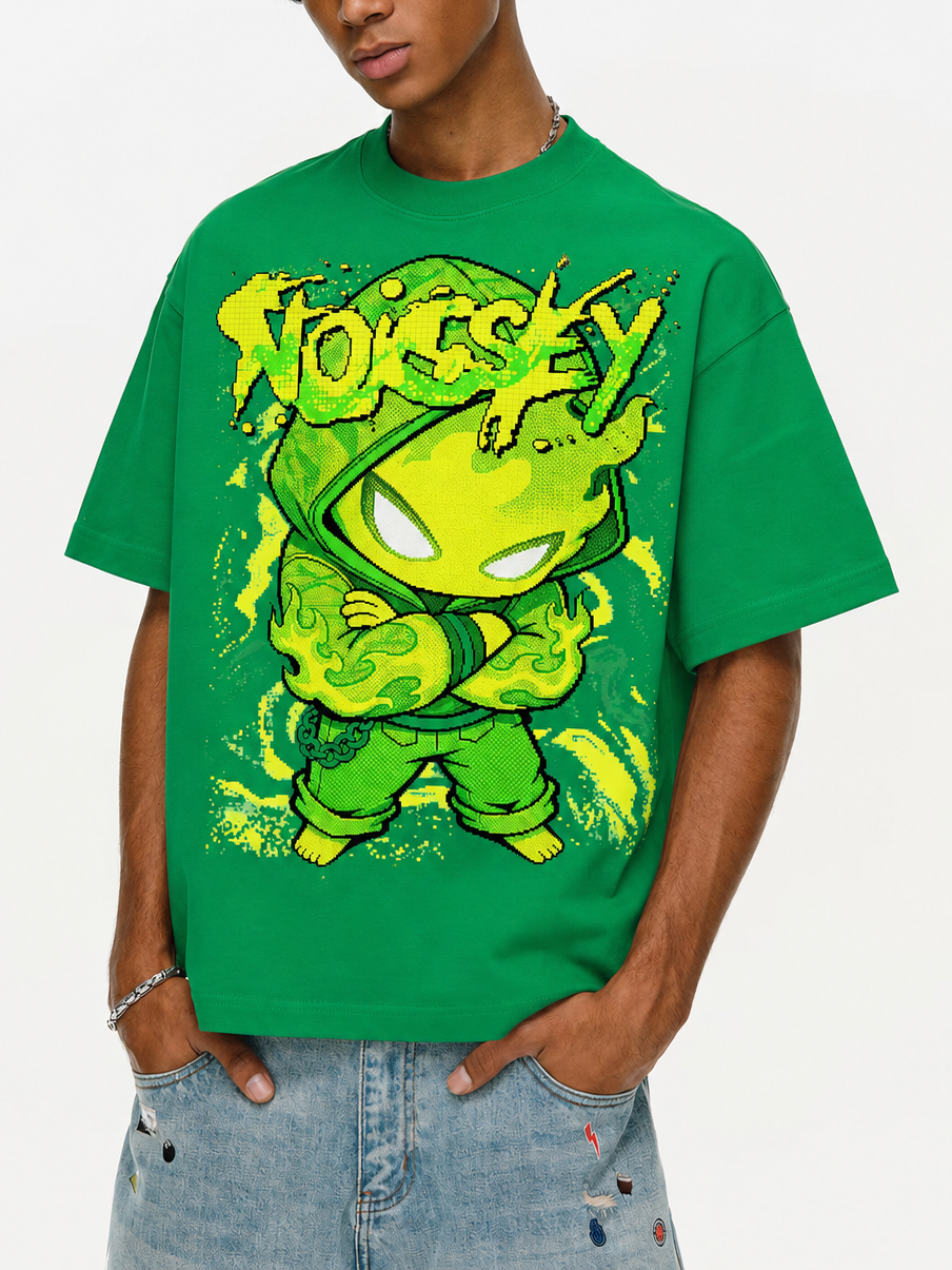 NOISSEY "Cyber Spark" Green Tee - Boxy Graffiti T-Shirt