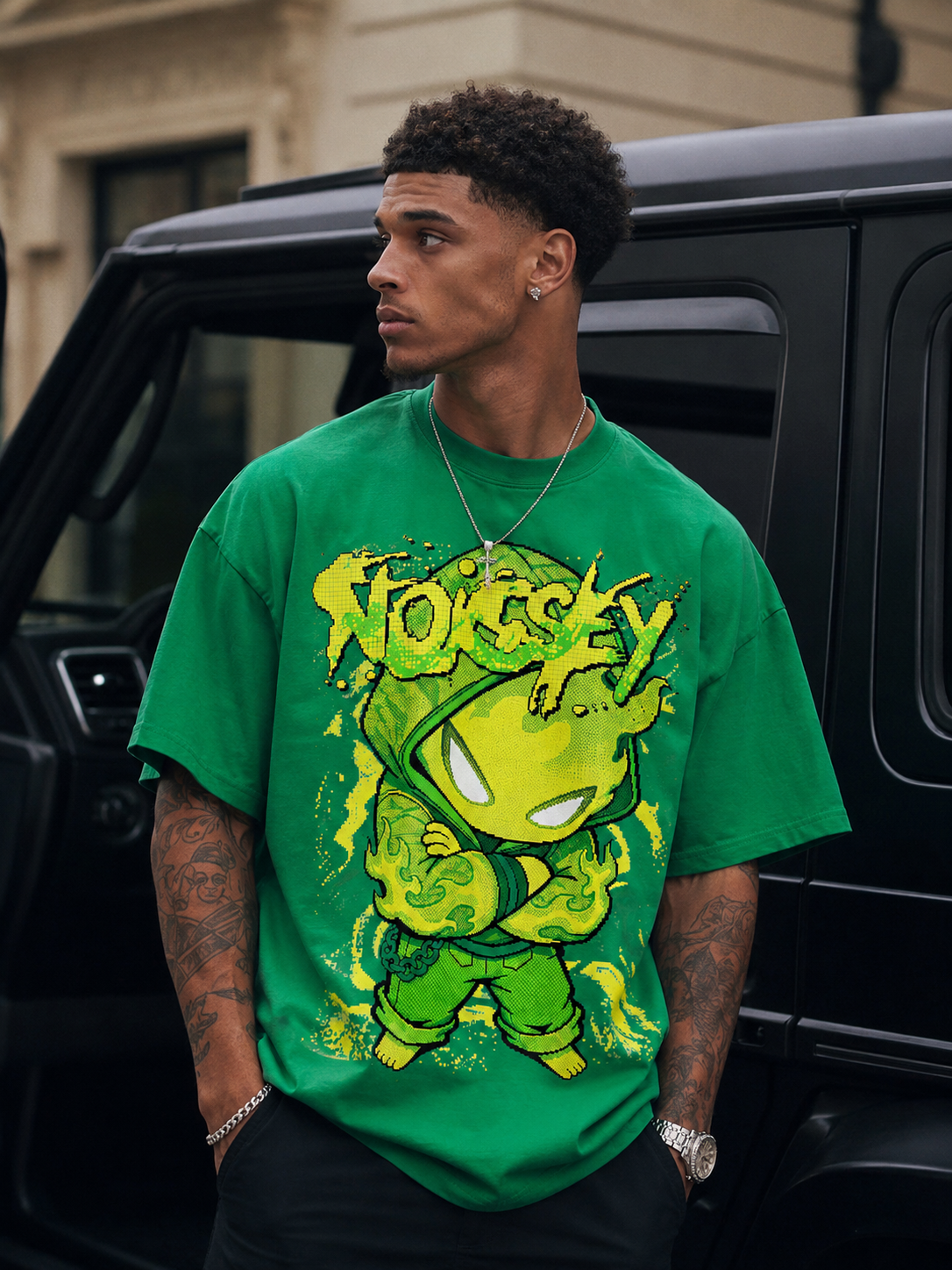 NOISSEY "Cyber Spark" Green Tee - Boxy Graffiti T-Shirt