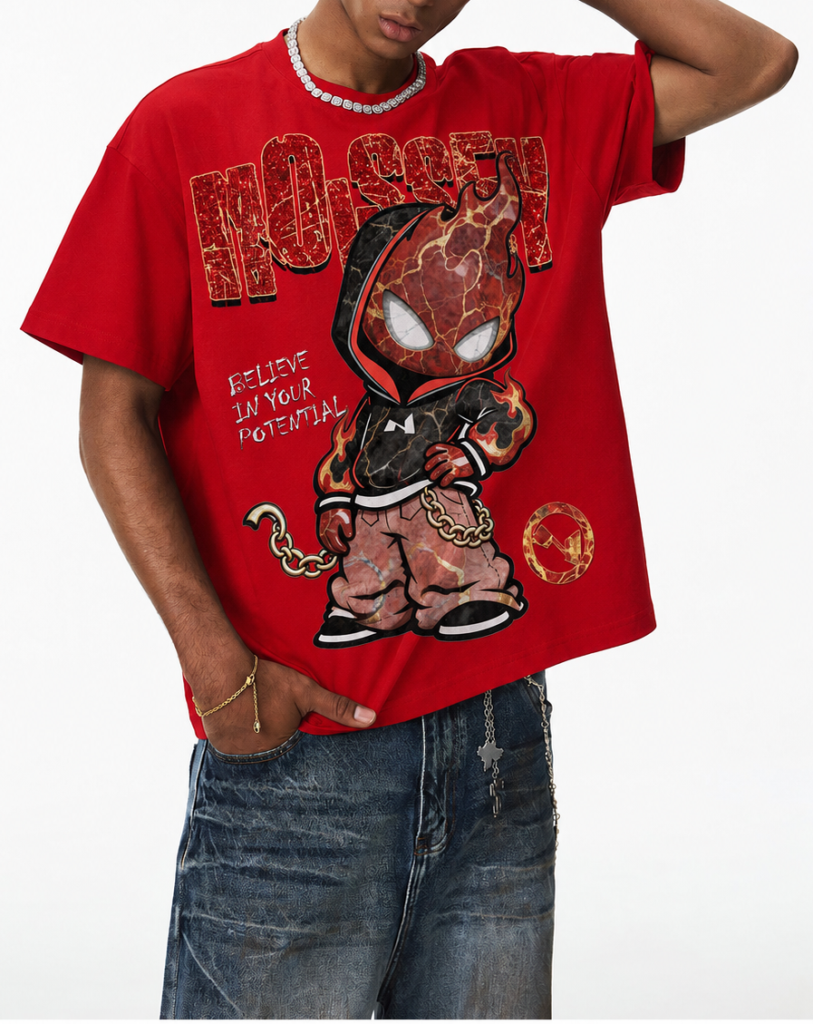 NOISSEY "Marble Spark" Red Tee - Boxy Glitter T-Shirt