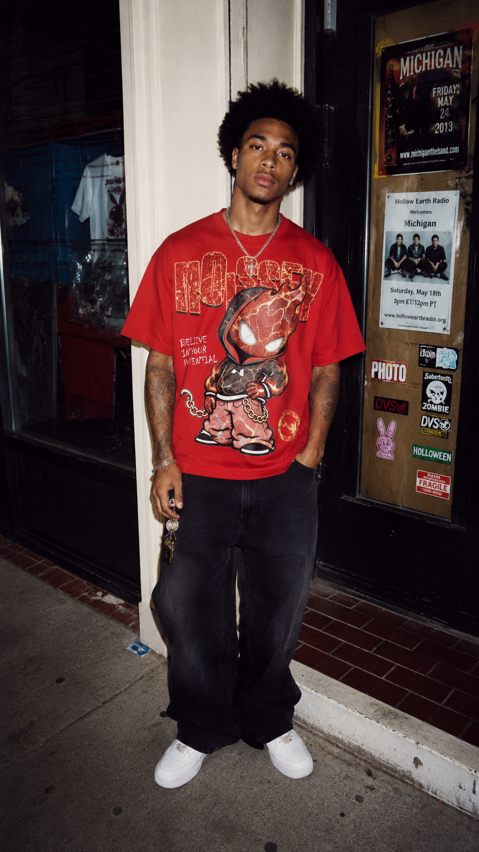 NOISSEY "Marble Spark" Red Tee - Boxy Glitter T-Shirt