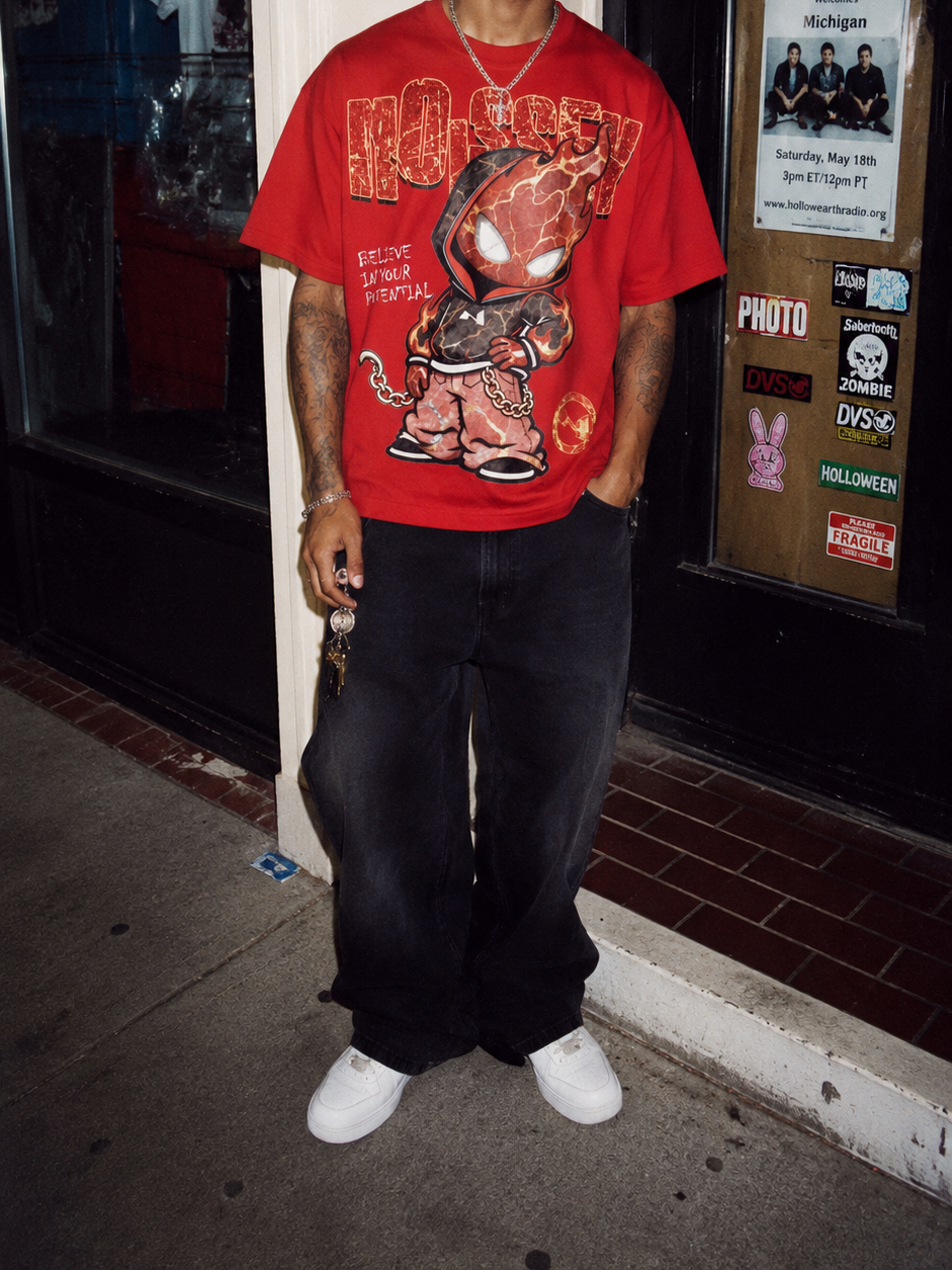 NOISSEY "Marble Spark" Red Tee - Boxy Glitter T-Shirt