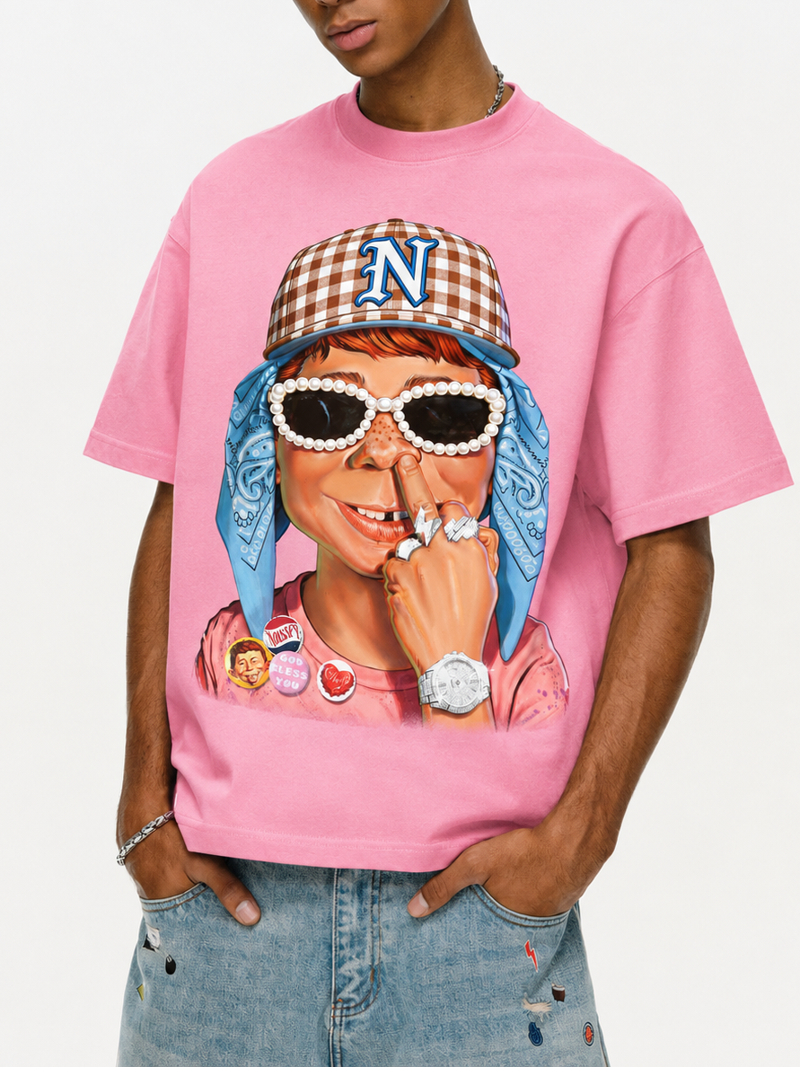 NOISSEY "Newman Defiance" Graphic Oversized Tee - Bubblegum Pink