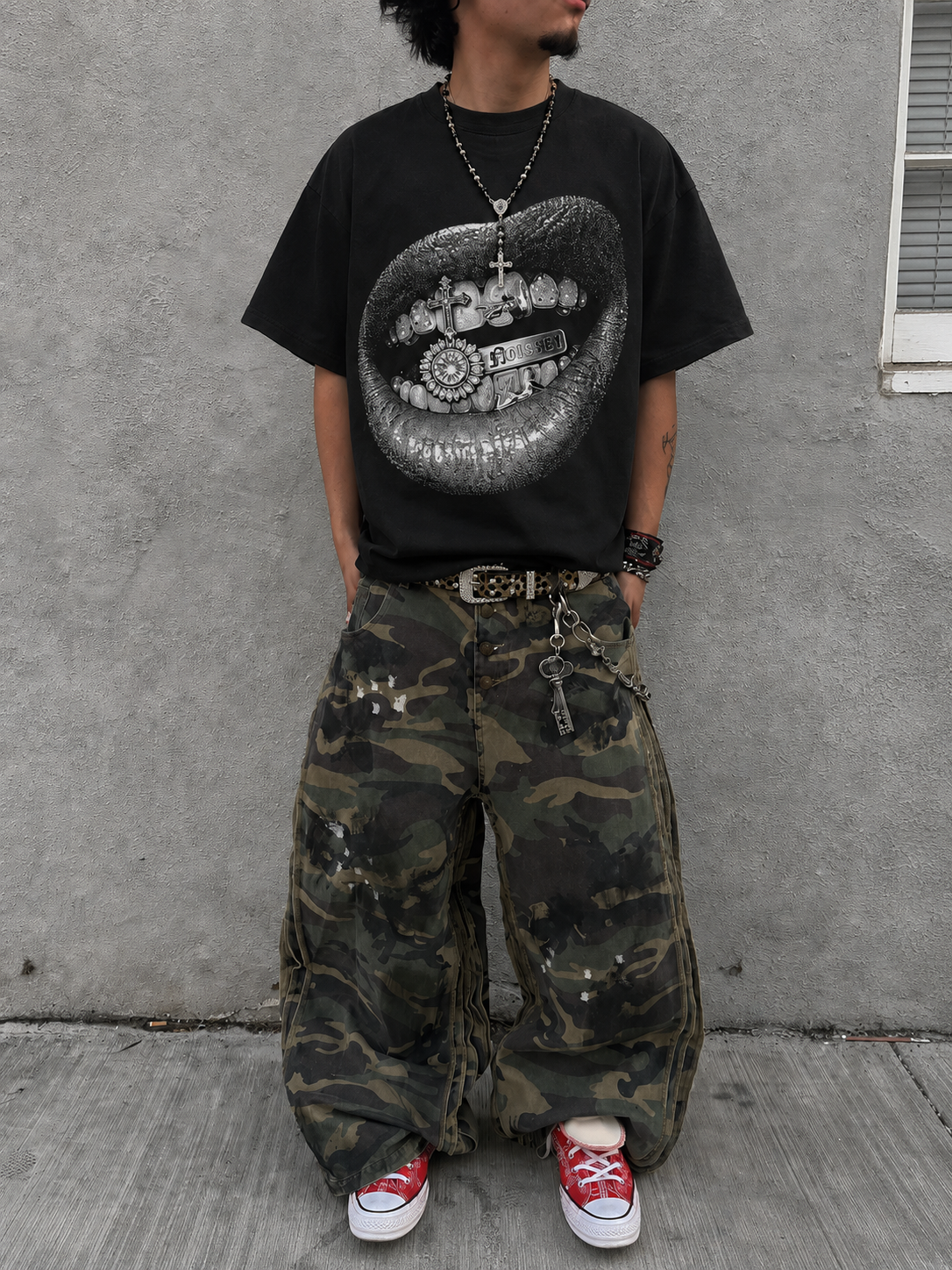 NOISSEY "Silver Grillz Lips" Black Tee - DIY Combo T-Shirt