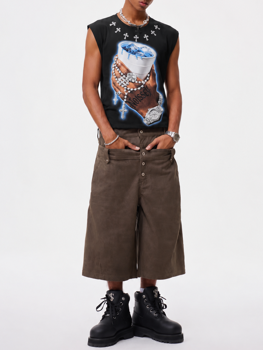 NOISSEY "Lean Blessing" Black Vest - Diamond Rhinestone Graphic