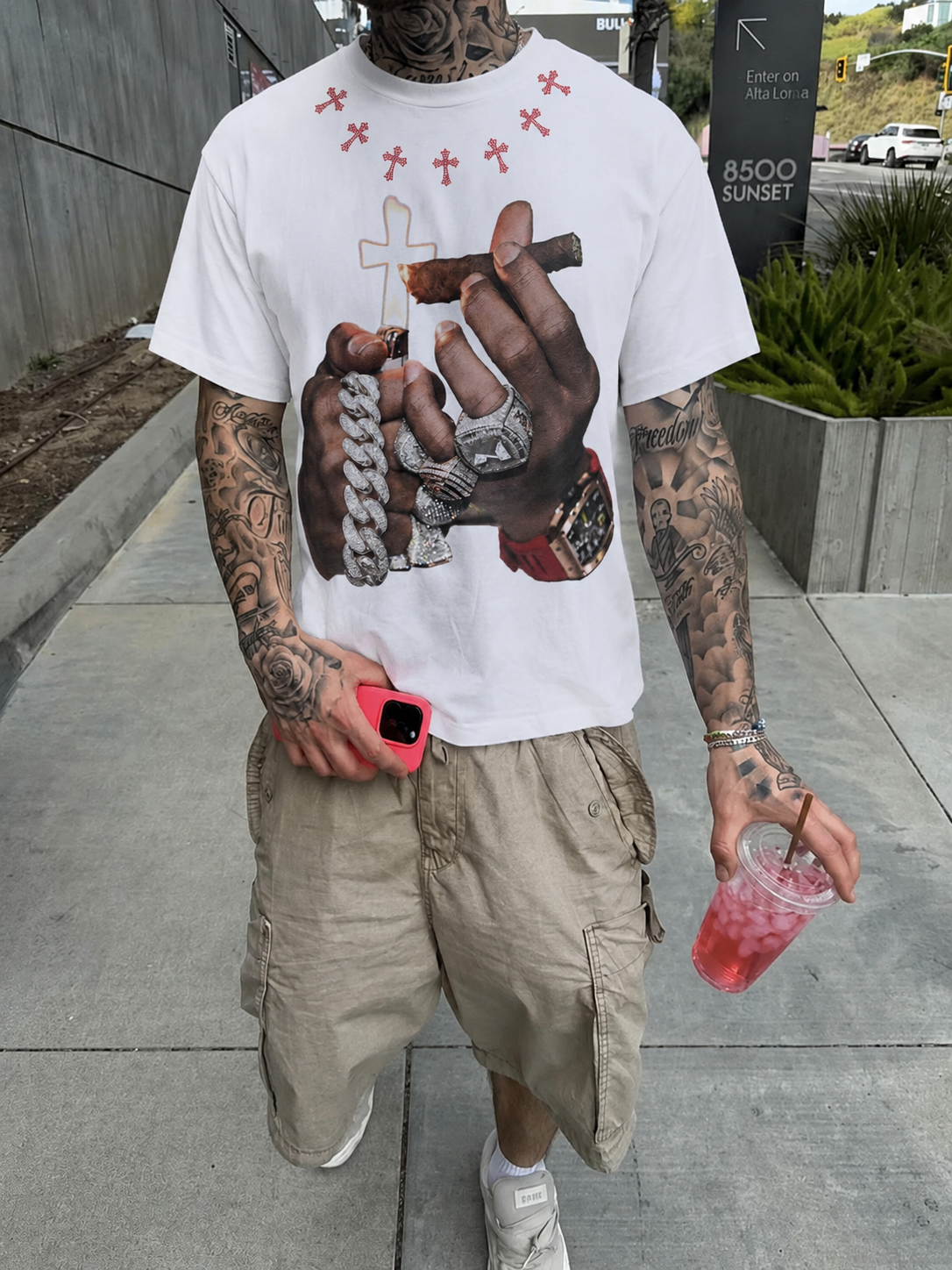 NOISSEY "Cuban Link Cigar" White Tee - Boxy Diamond T-Shirt