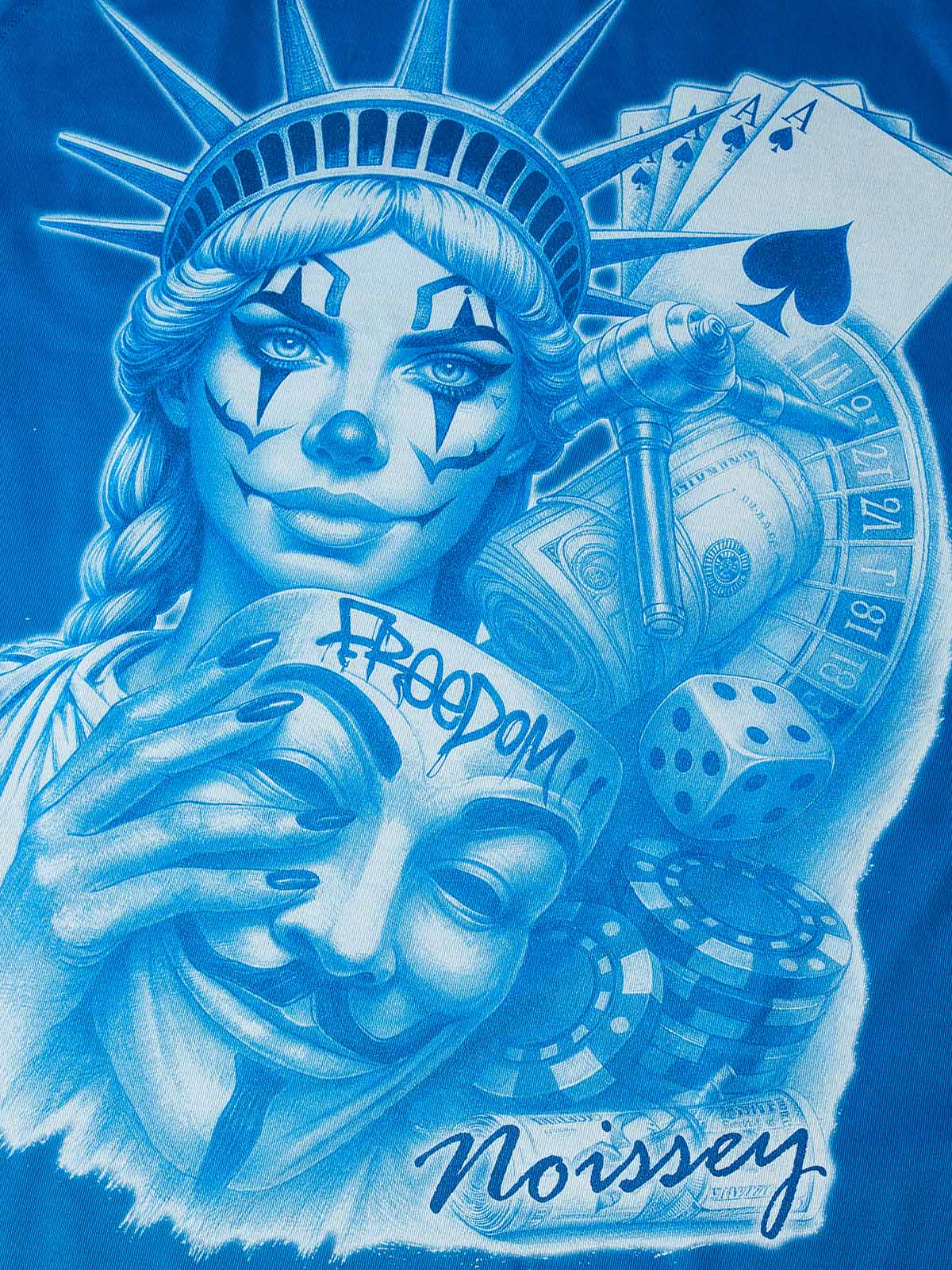 Close-up of the "Joker" Liberty and the "Freedom" mask, showcasing the intricate airbrushed-style shading and high-definition ink saturation.