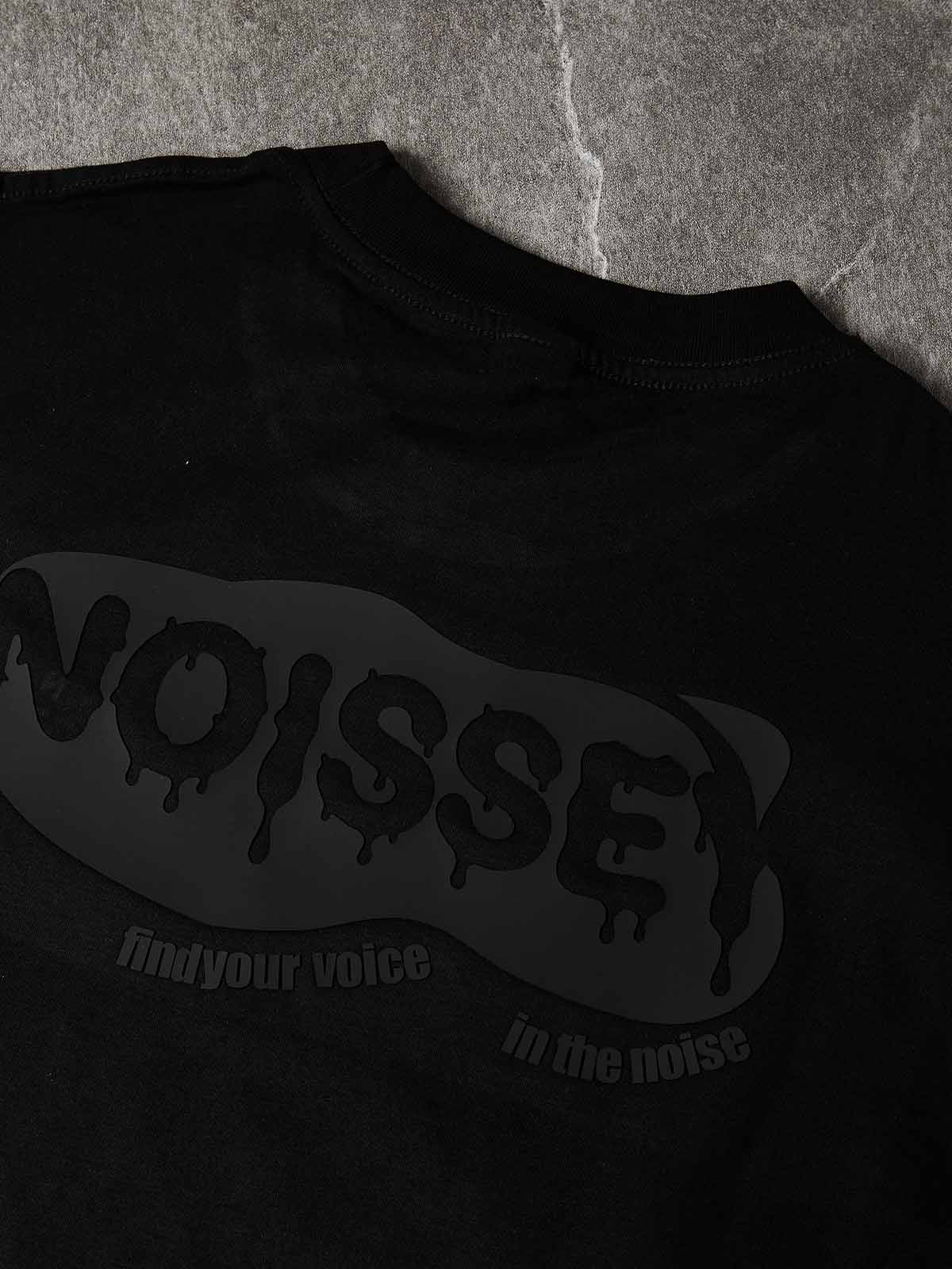 Close-up of the back graphic, showcasing the high-definition chrome gradient and the liquid-drip aesthetic of the typography.