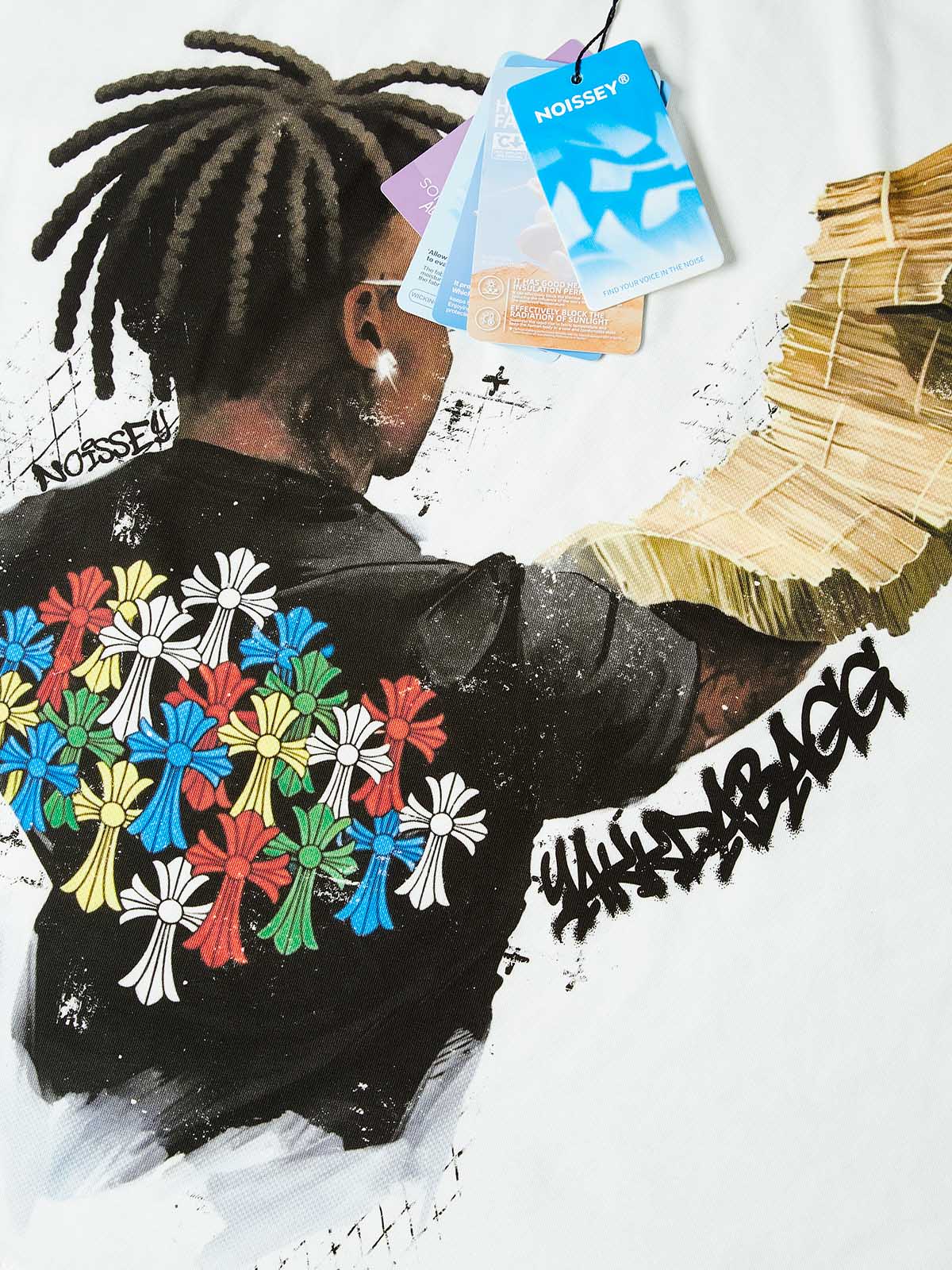 Close-up of the currency stack and the textured paint-splatter details, showcasing the high-definition ink saturation and illustrative depth.