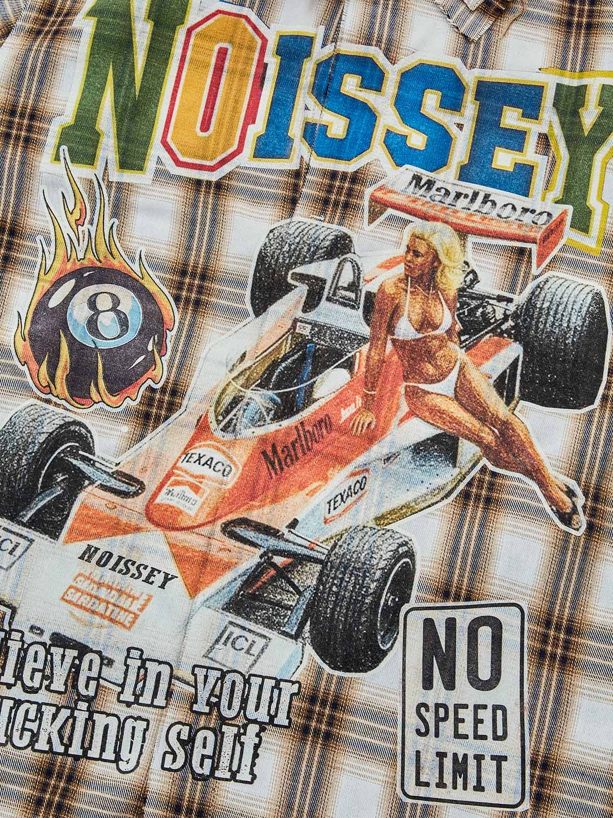 Close-up of the distressed hem and the vibrant "Believe in your fucking self" slogan print.