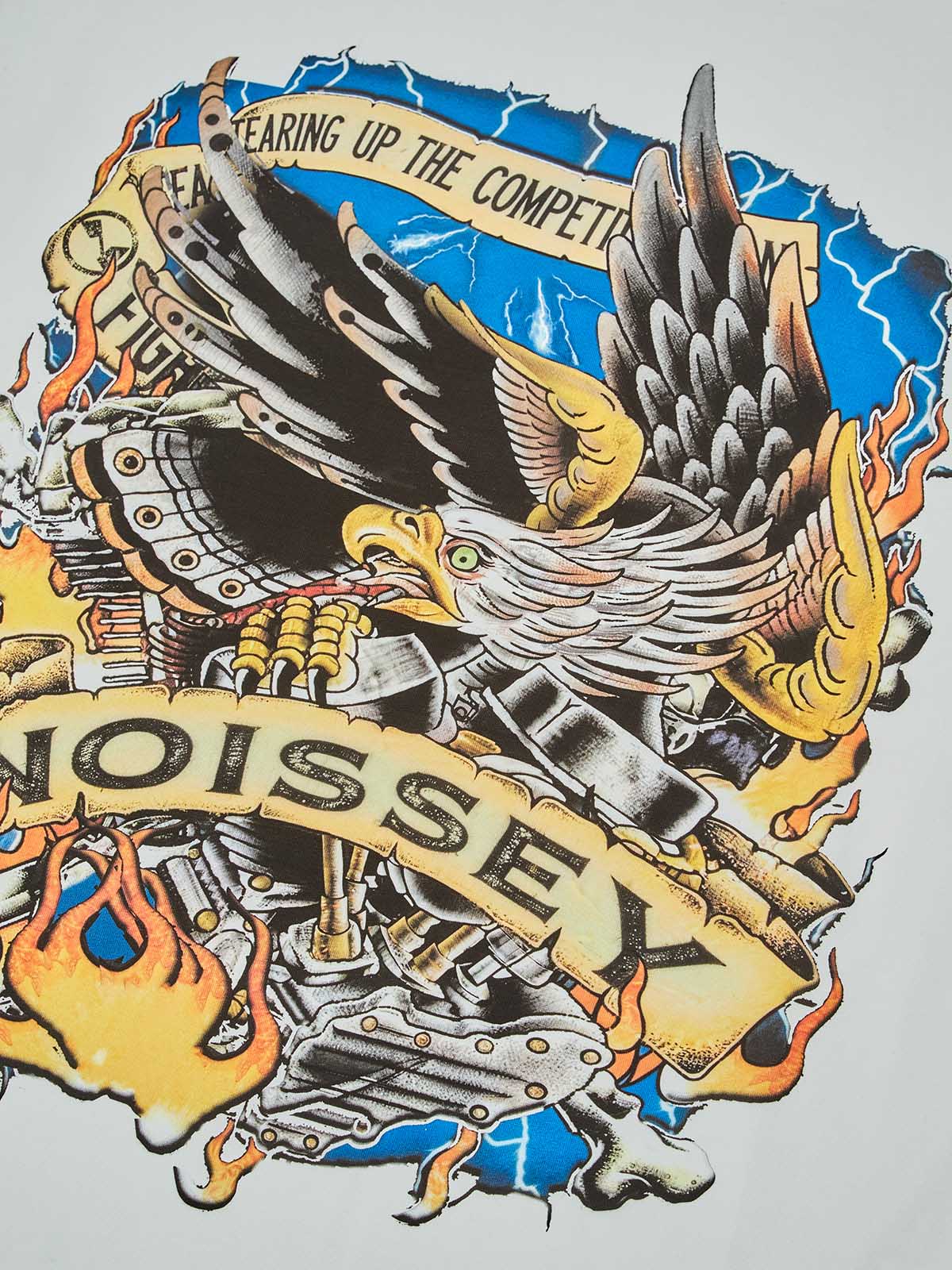 Close-up of the high-quality screen print showing the eagle's feathers, engine textures, and NOISSEY branding.