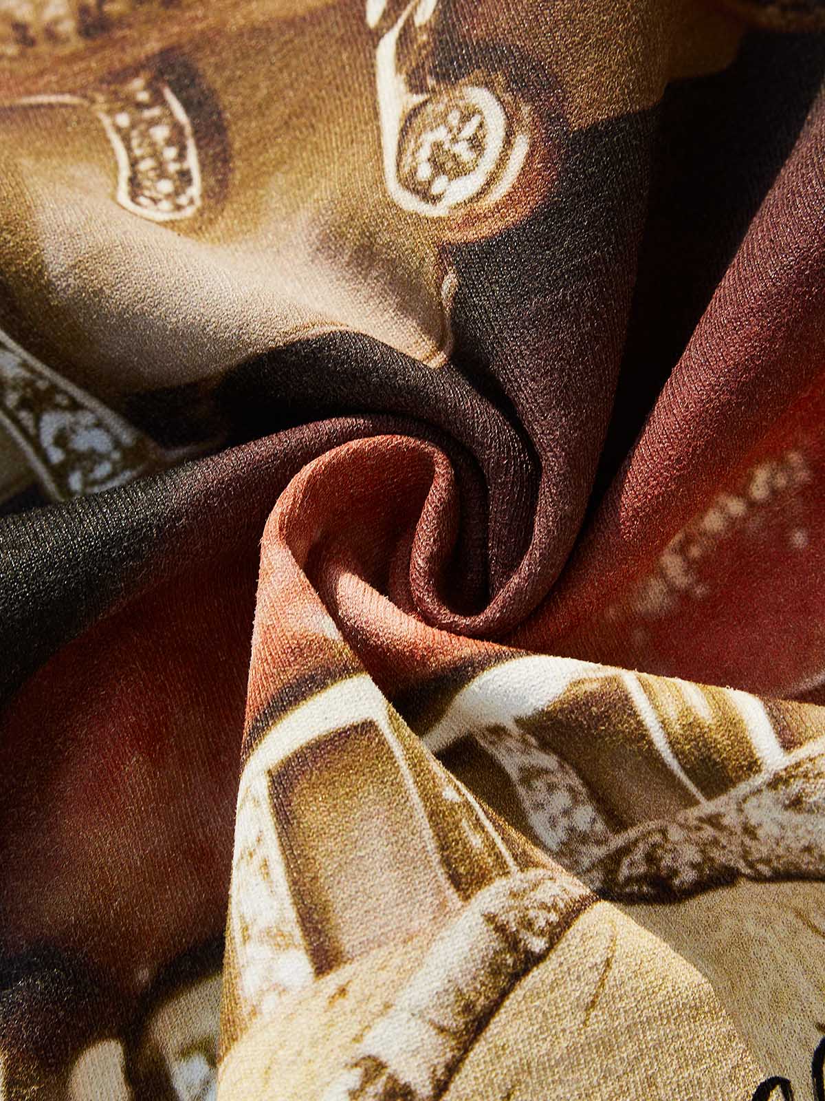 Detail showing the ribbed crew neck and soft cotton fabric of the camo tee