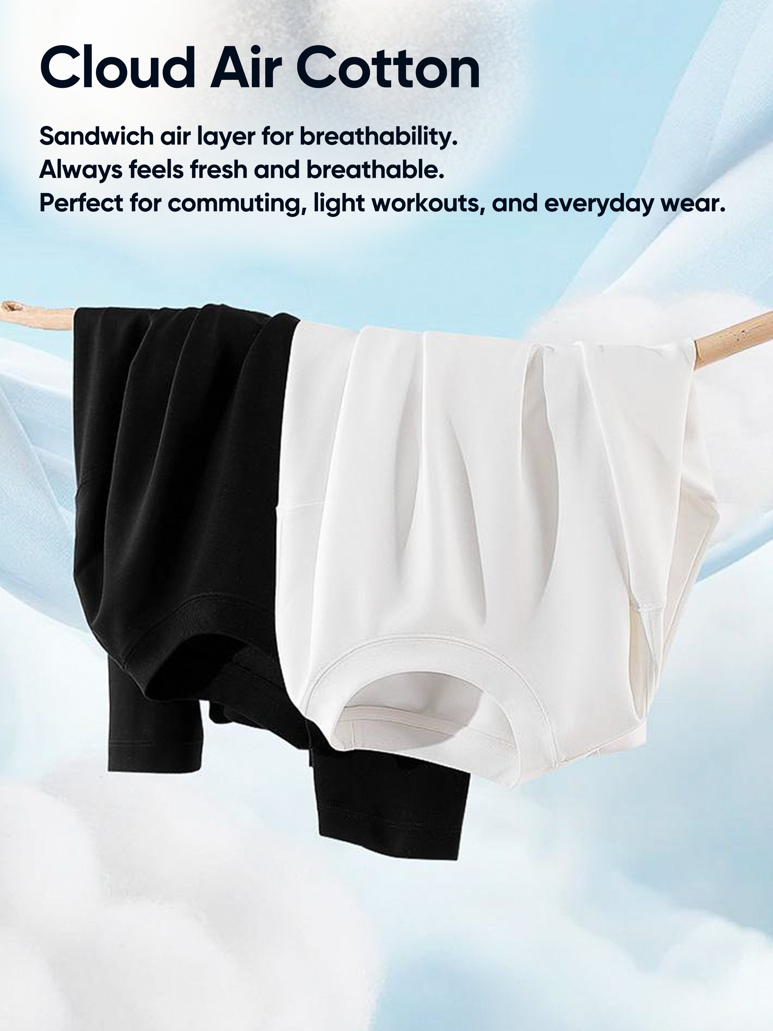 Diagram of Cloud Air Cotton fabric showing sandwich air layer structure for breathability