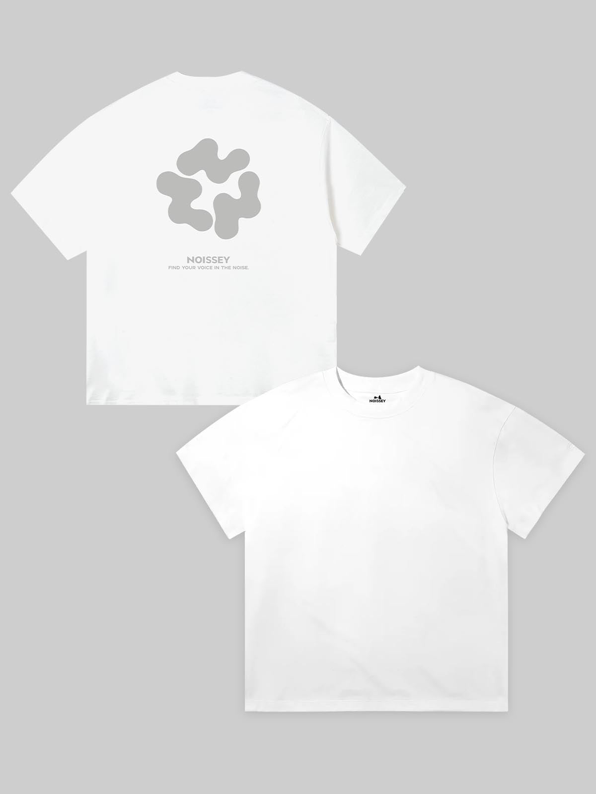 Front view of white UV shield and negative ion cooling tech t-shirt featuring a structured fit and minimalist back logo.