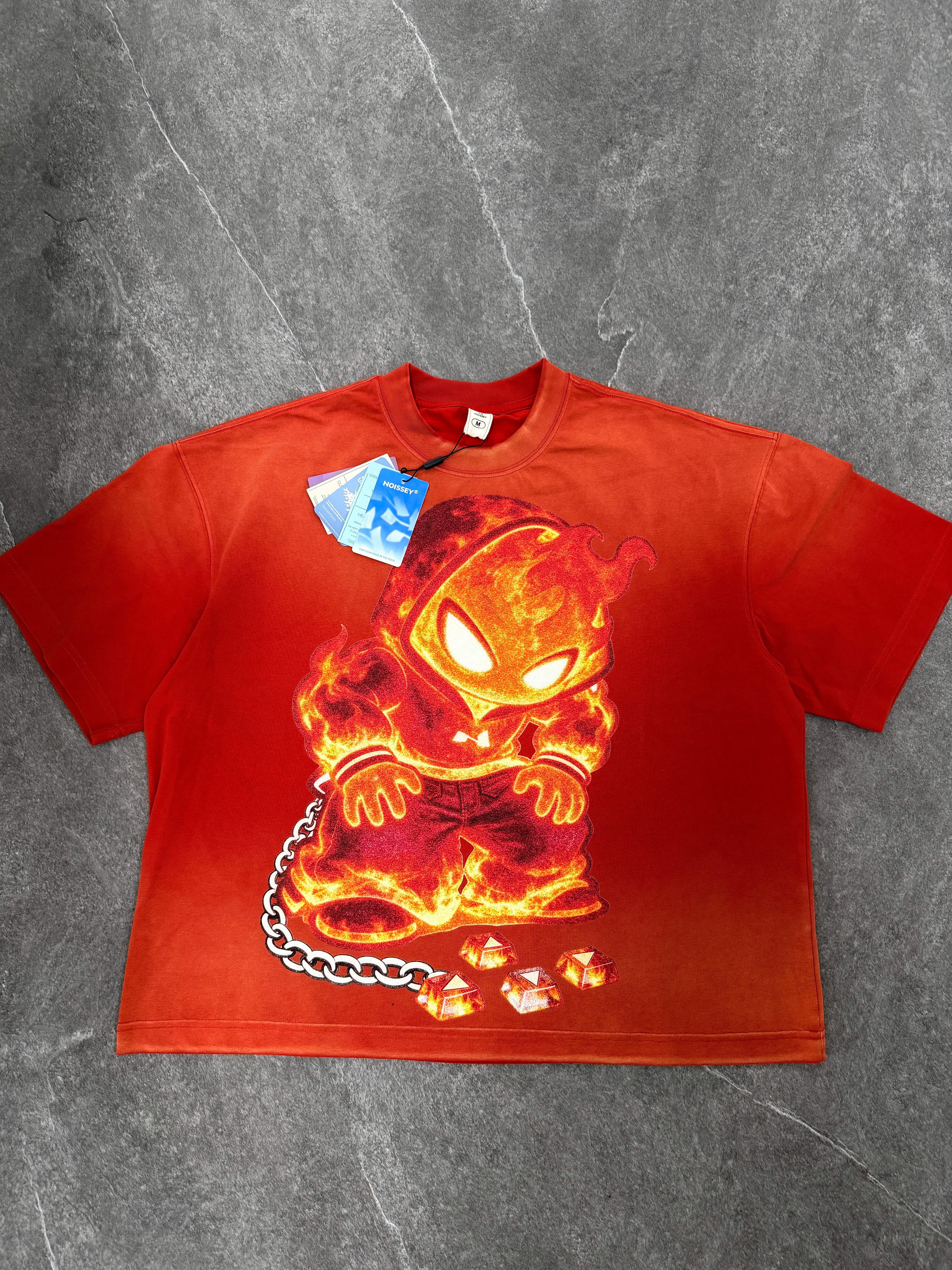NOISSEY Orange Flameboy IP & Diamond Chain Graphic Orange-Red Gradient T-Shirt