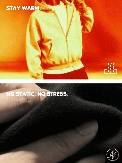 Infographic showing anti-static and antibacterial fabric technology with no static no stress slogan
