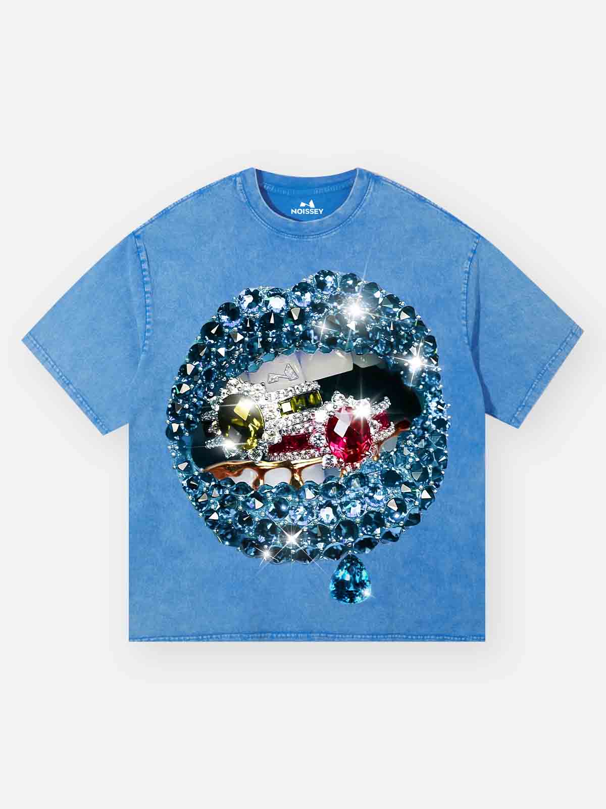 Glittering Blue Gemstone Wash Print T-shirt