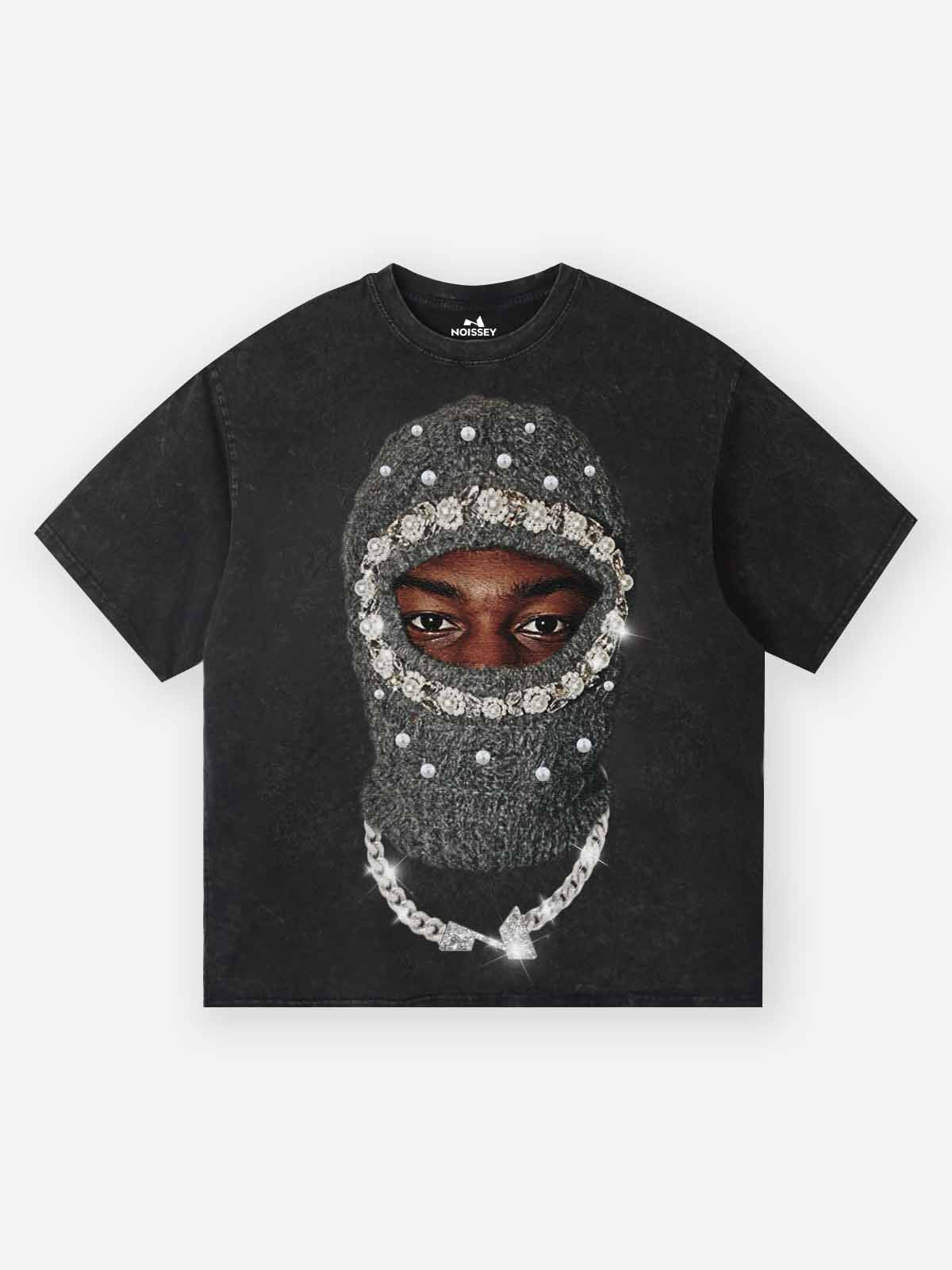 High Quality Diamond Pearl Balaclava Print 300g T-shirt