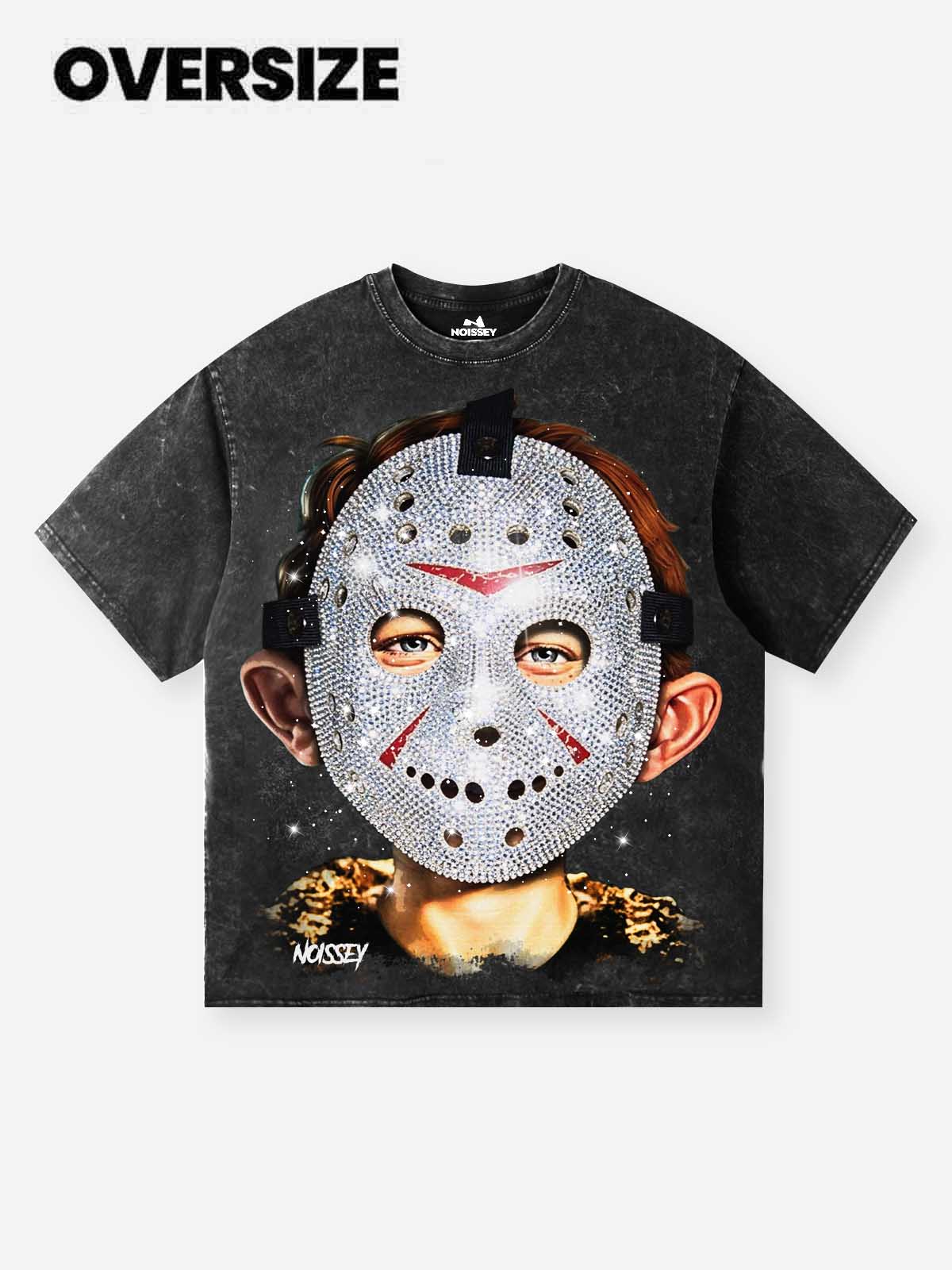NOISSEY "Friday the 13th" Iced-Out Jason Graphic T-Shirt - Vintage Black