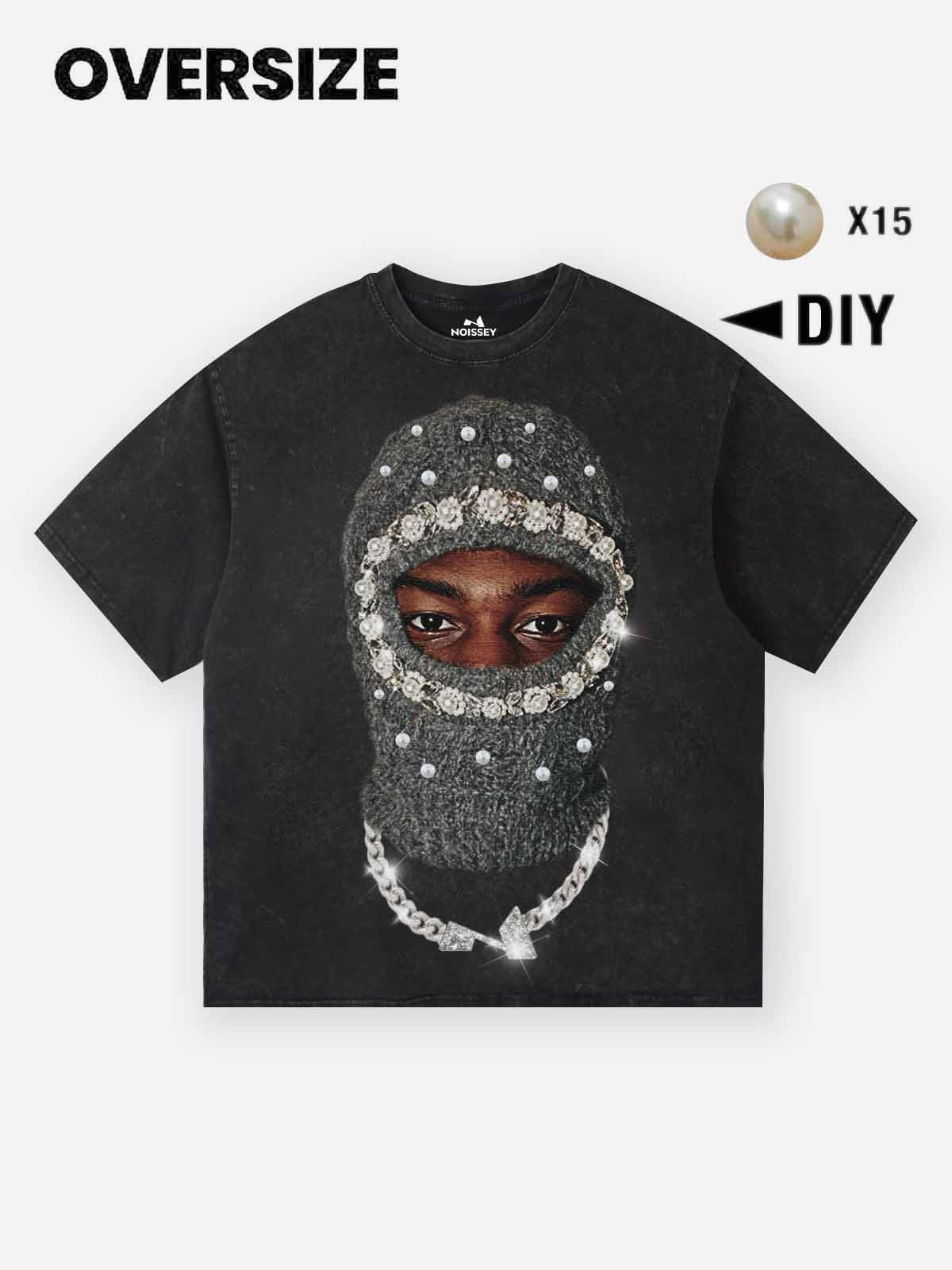 High Quality Diamond Pearl Balaclava Print 300g T-shirt