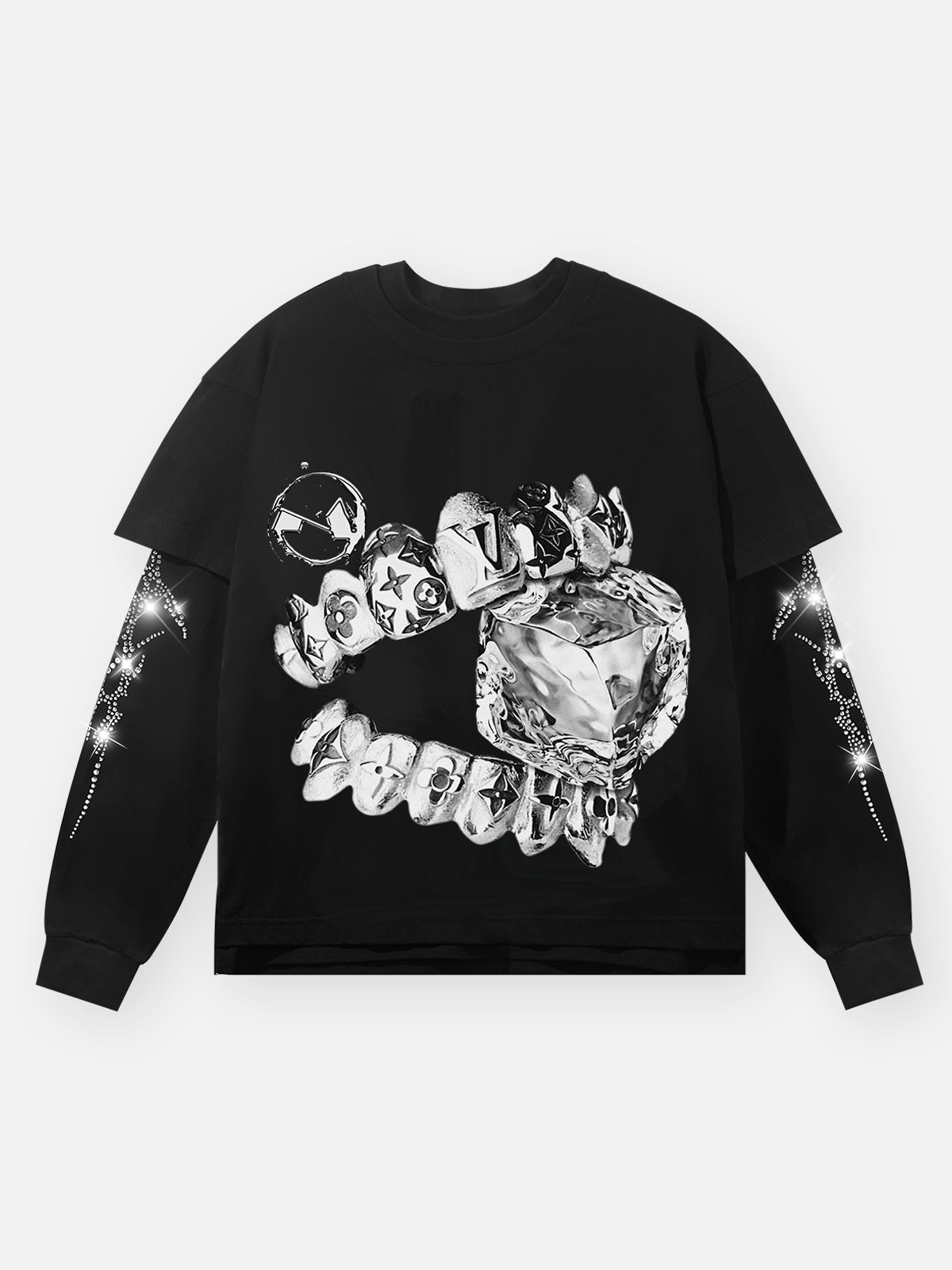 NOISSEY 2-piece layering set featuring a black tee with metal teeth graphic and white long sleeve