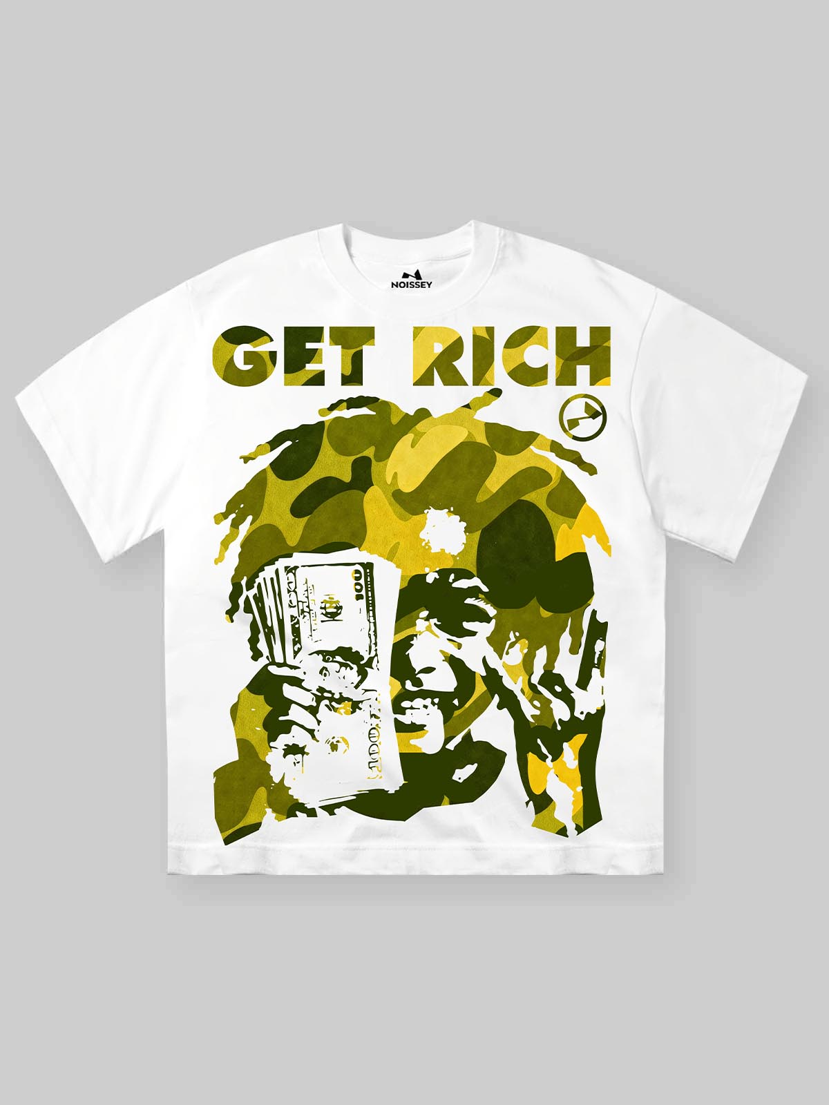 NOISSEY Get Rich Camo Silhouette T-Shirt White Kids Streetwear