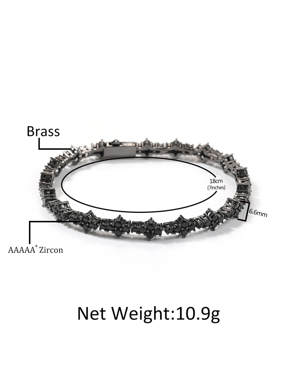 Statement Black Zircon Spring-Clasp Bracelet – Trendy Hip-Hop Streetwear (Two Sizes)