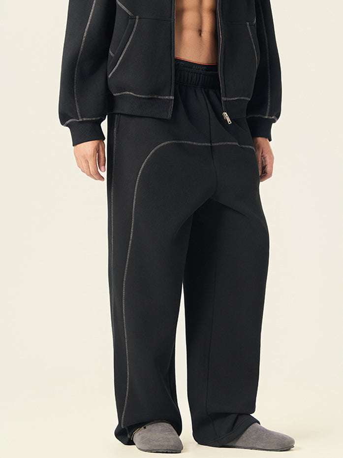 Fleece Color-Block Elastic Waist Wide-Leg Sweatpants