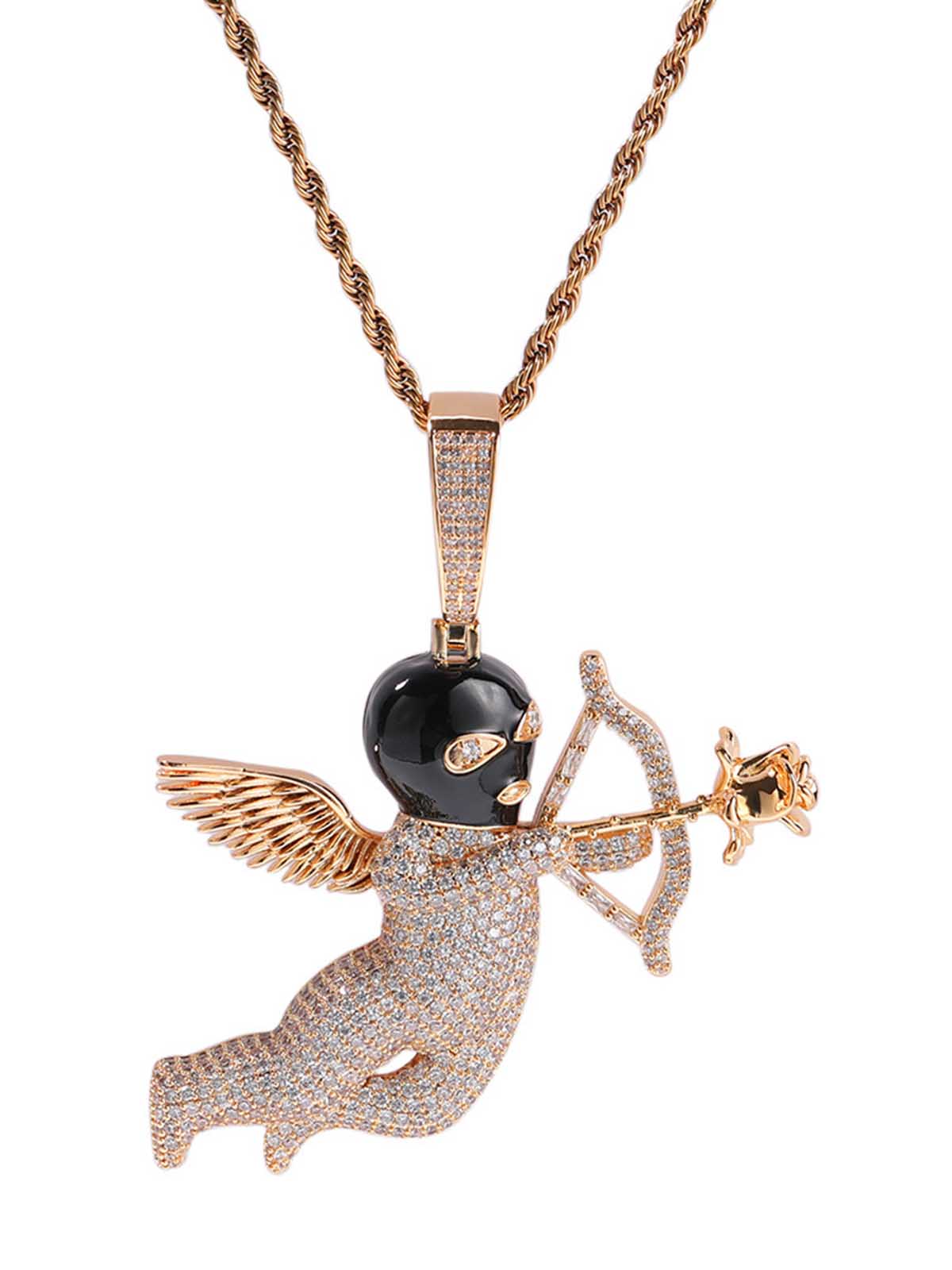 Masked Angel Diamond-Embedded Gold-Plated Rose Cupid's Arrow Necklace