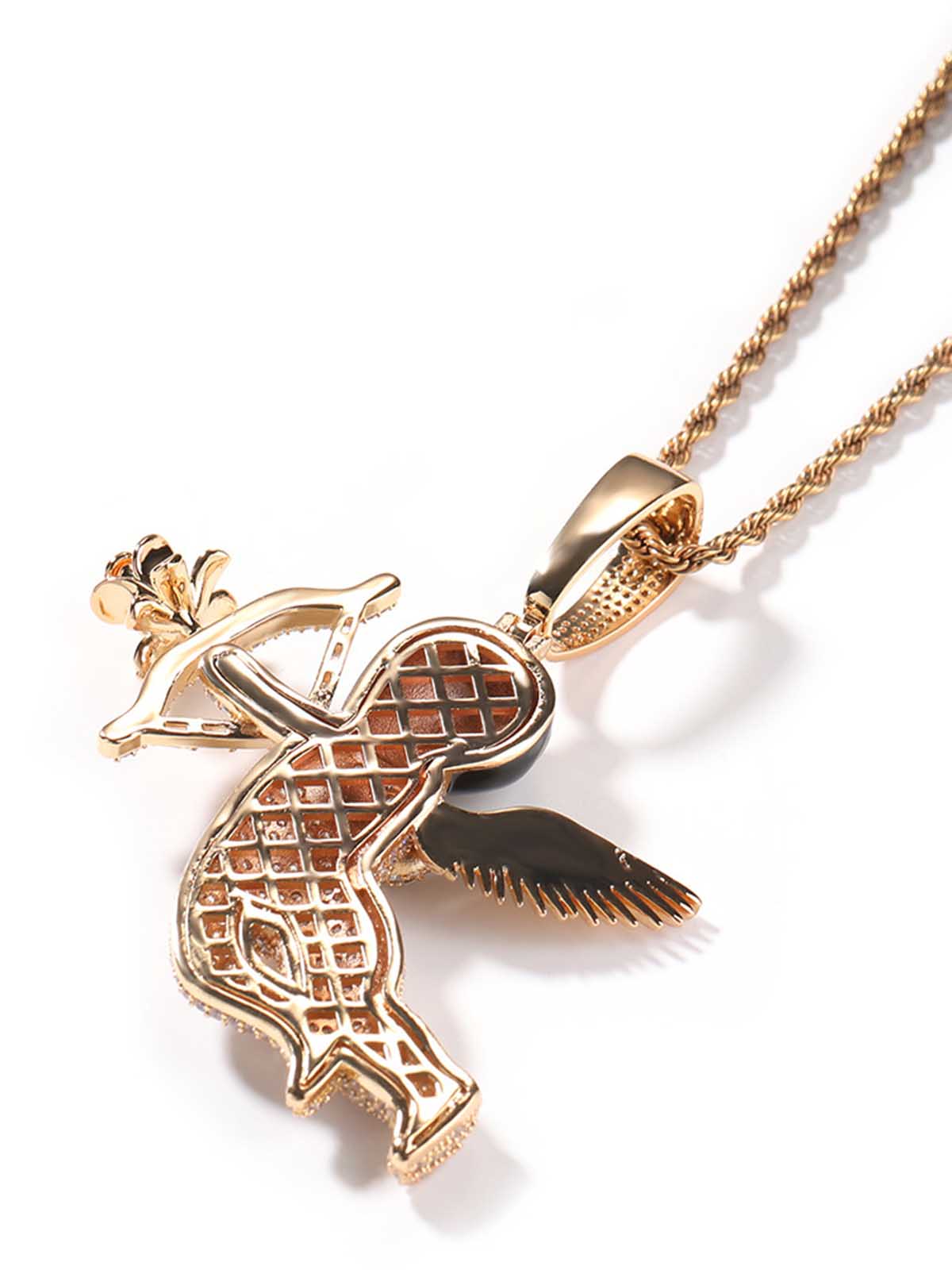 Masked Angel Diamond-Embedded Gold-Plated Rose Cupid's Arrow Necklace