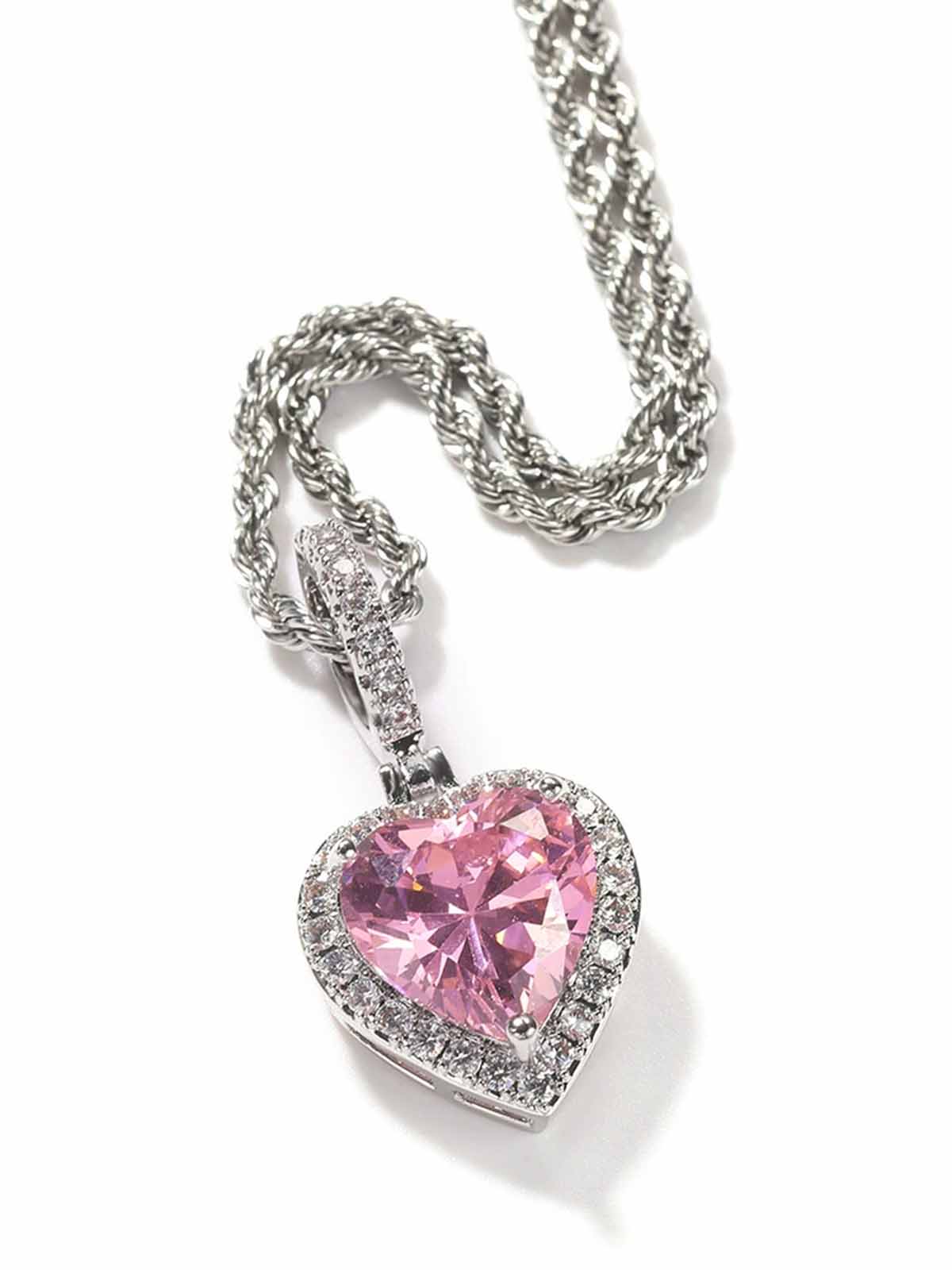 Copper-Inlaid Zircon Heart Pendant Luxe Shimmering Necklace