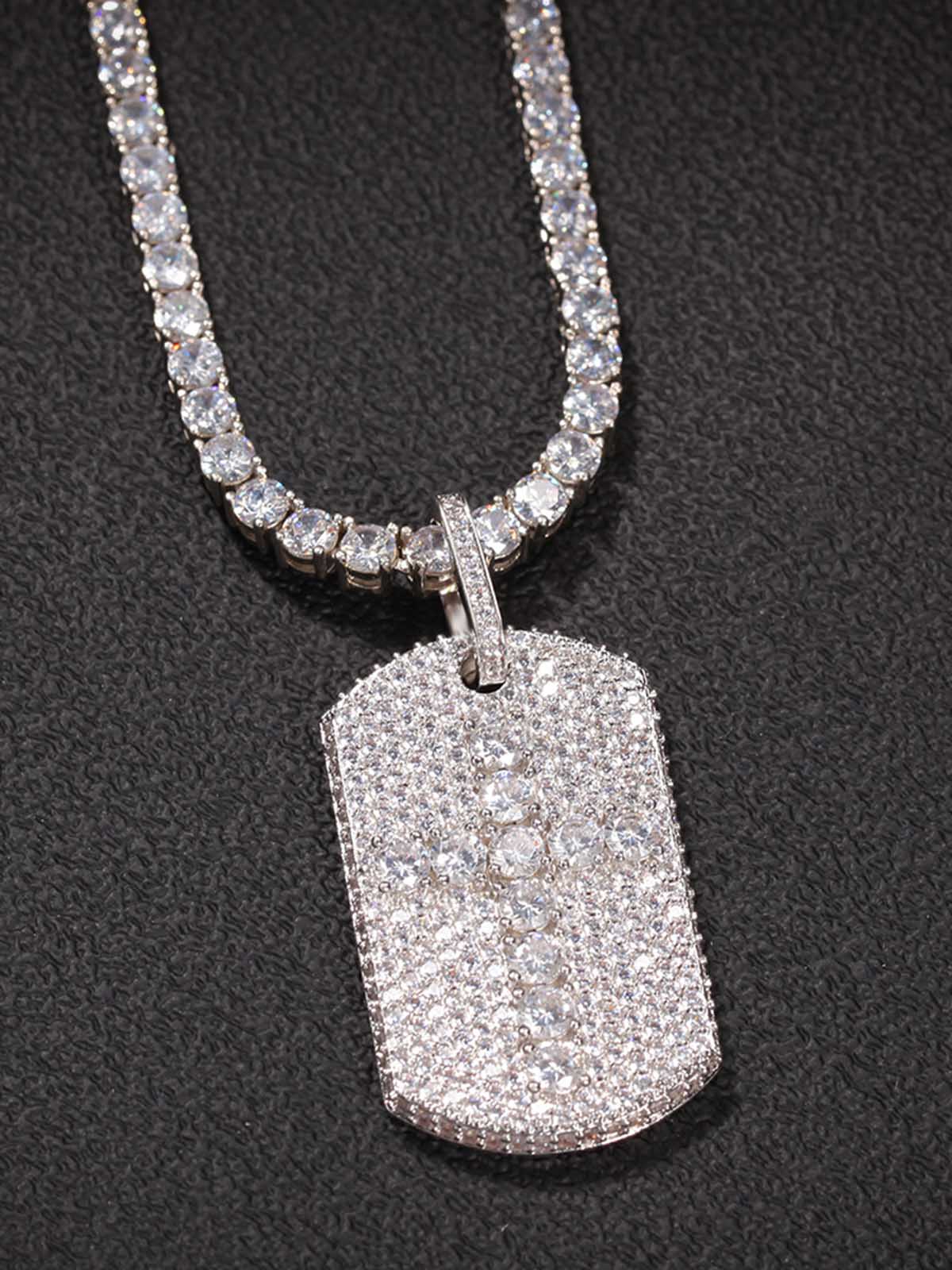 Full-Diamond Crucifix Square Copper Necklace